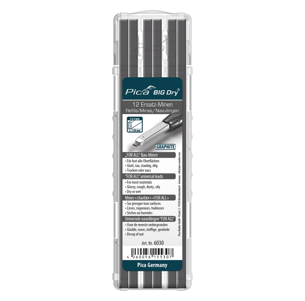 Pica A14711190P6030 6030, Black, Set of 12 Pieces