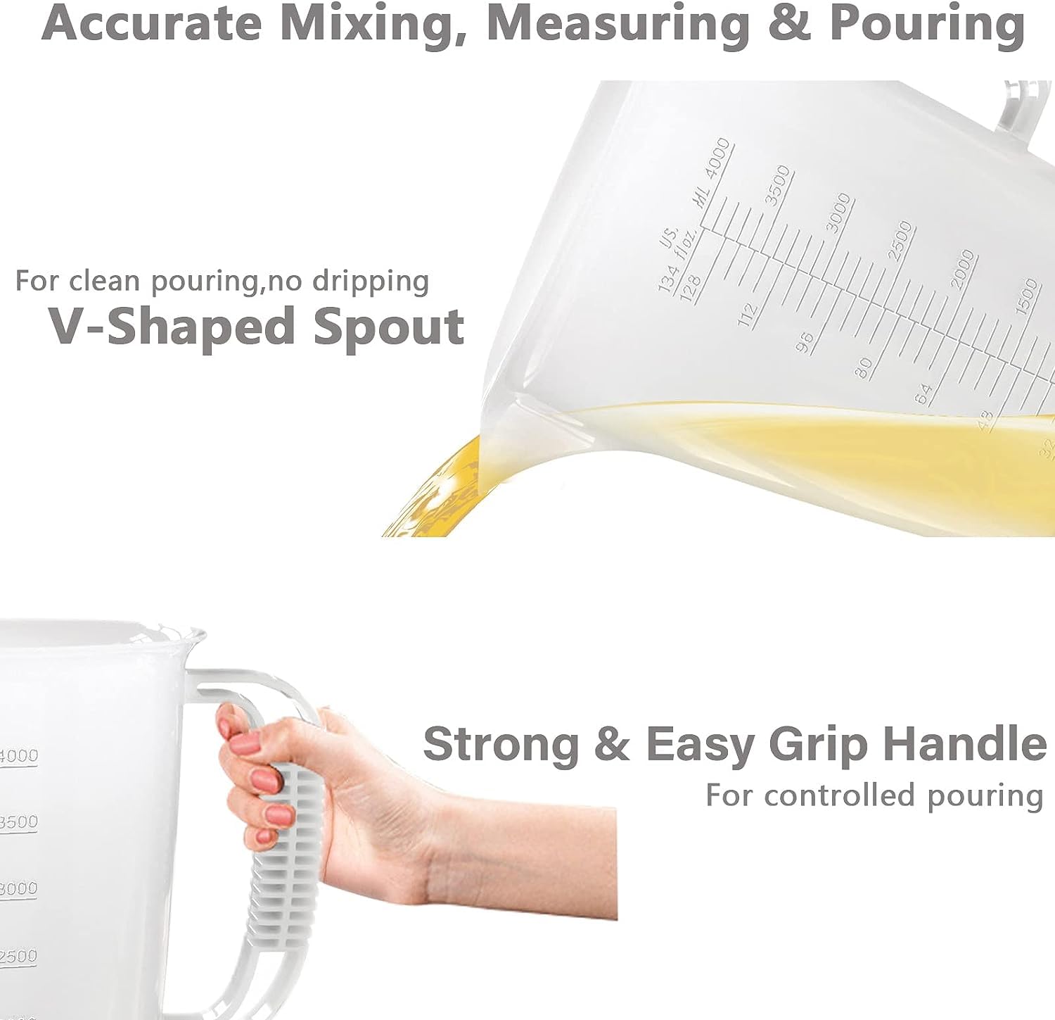 WhiteRhino 4L Measuring Jug, Extra Large Measuring Cup, Measuring Cup, Food Grade Material, Ideal for Painting, Chemicals, Motor-Glass Measuring Plastic