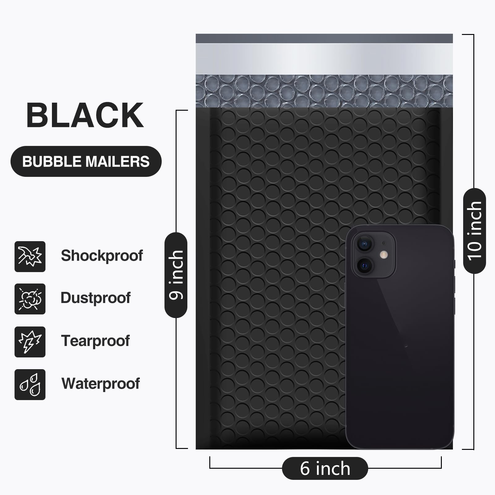 UCGOU Bubble Mailers 6x10 Inch Black 50 Pack Usable Size 6x9 Padded Envelopes Small Business Mailing Packages Opaque Self Seal Adhesive Waterproof Boutique Shipping Bag for Jewelry Makeup Supplies