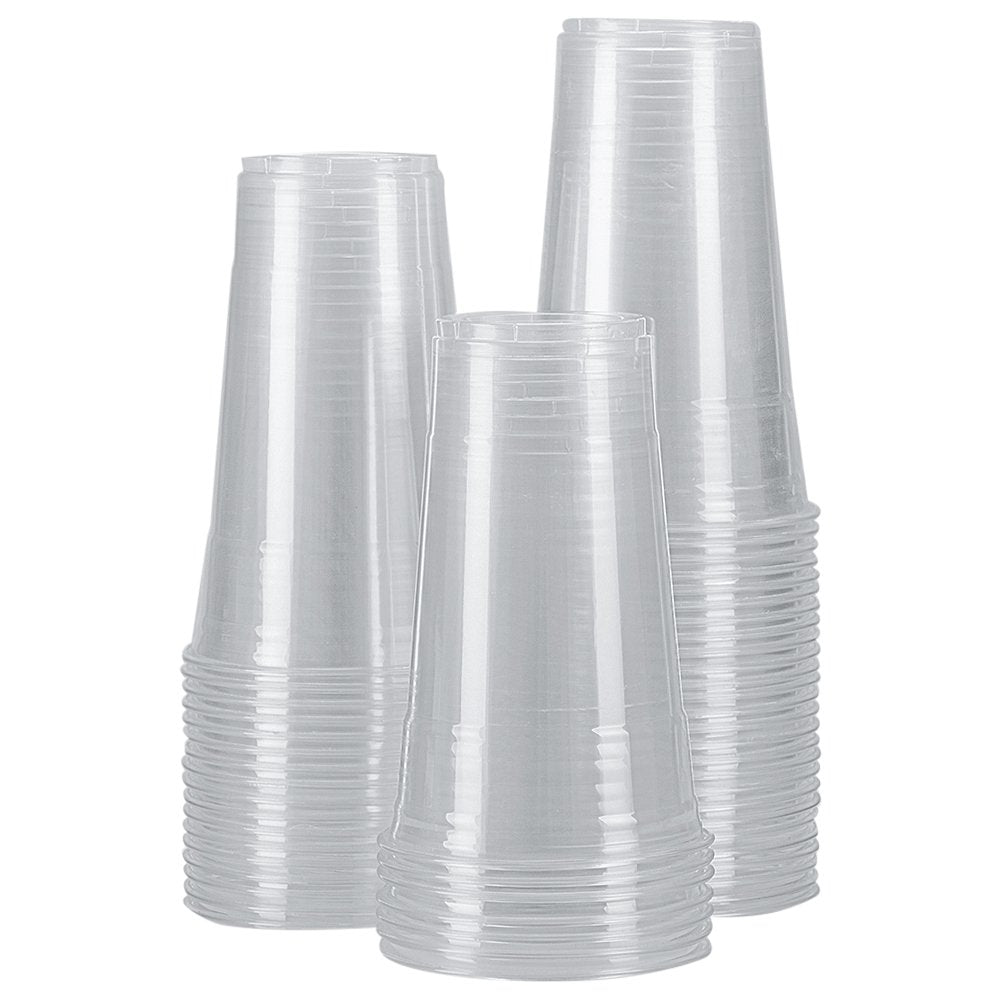 Belinlen 100 Sets 24 oz. Plastic Crystal Clear Cups with Flat Lids for Cold Drinks, Iced Coffee, Bubble Boba, Tea, Smoothie etc. (Coming with Extra 20 lids as Bonus)