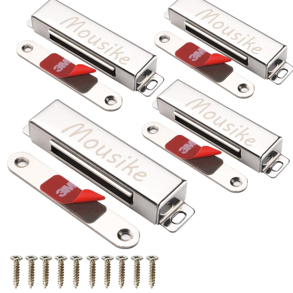 Mousike Magnetic Door Catch，70lb Stainless Steel Cabinet Door Magnets with Strong Magnetic for Kitchen Cupboard Wardrobe Closet Cabinet Door Drawer Latch (3.8"70 lbs(4 Pack))