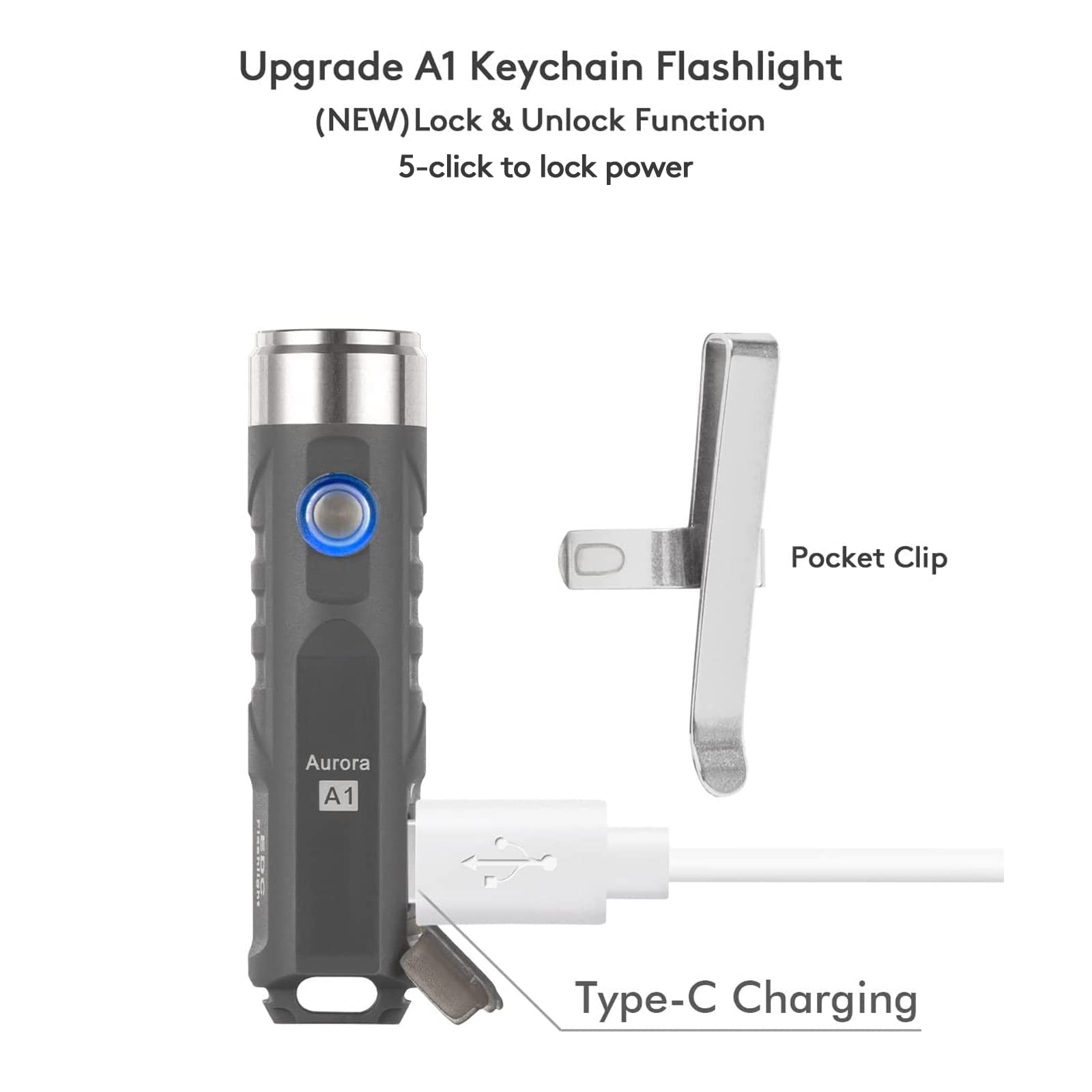 RovyVon Aurora A1 USB-C Keychain Flashlight, 650 Lumens Super Bright with EDC Pocket-Sized, Momentary On, Lock Mode, Choice for Camping Emergency Outdodr(ArmyGreen)