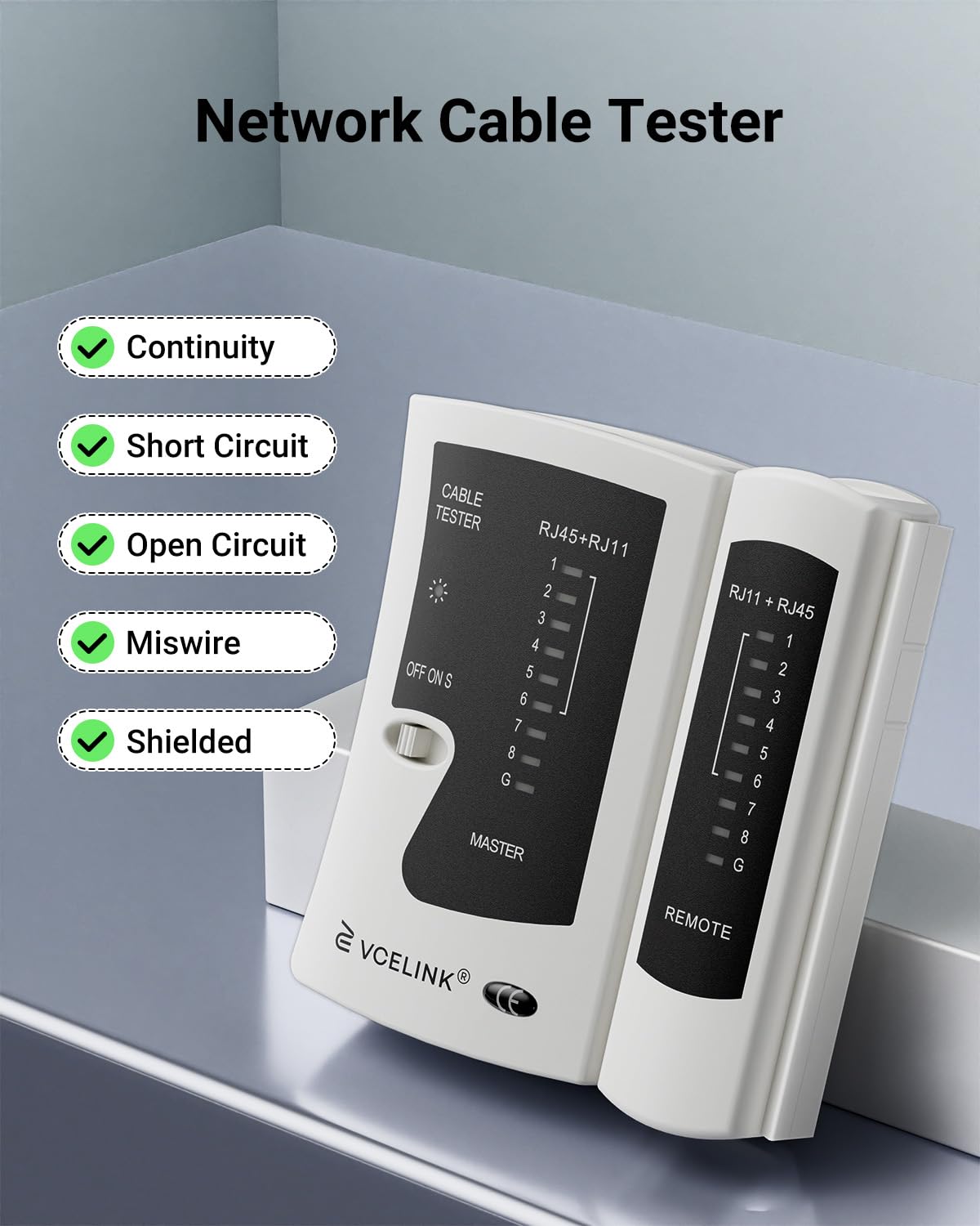 VCELINK Network Cable Tester, RJ45 Ethernet Cable Tester for Cat6/Cat5/Cat7 LAN Cable & RJ11 Phone Cable