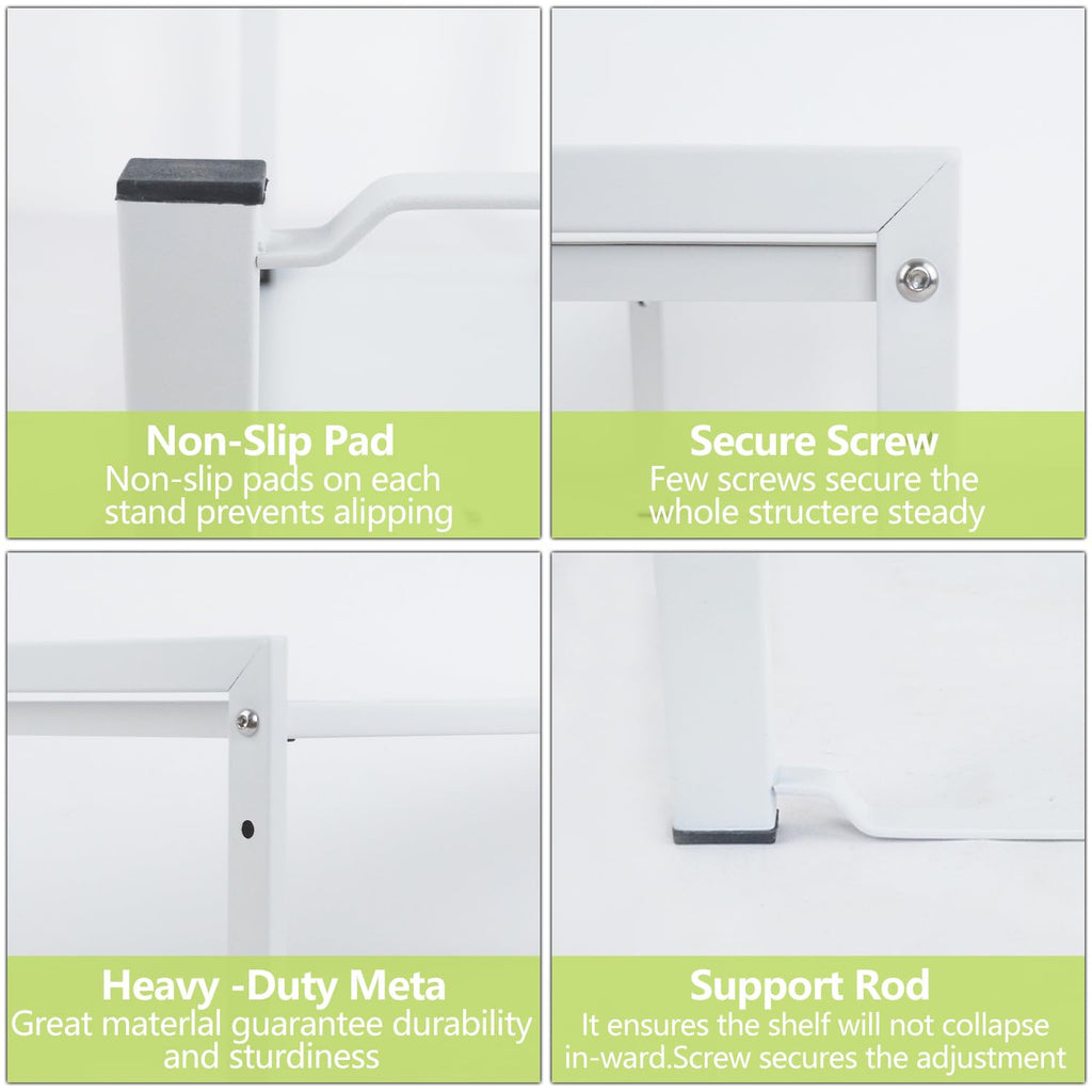 Expandable Cabinet Shelf13.8-26"(L), Stackable Kitchen Counter Shelf Organizer, Kitchen Spice Rack Pantry Shelf, Djustable Cupboard Organizer Storage Rack for Kitchen Office (White,1 pack M)