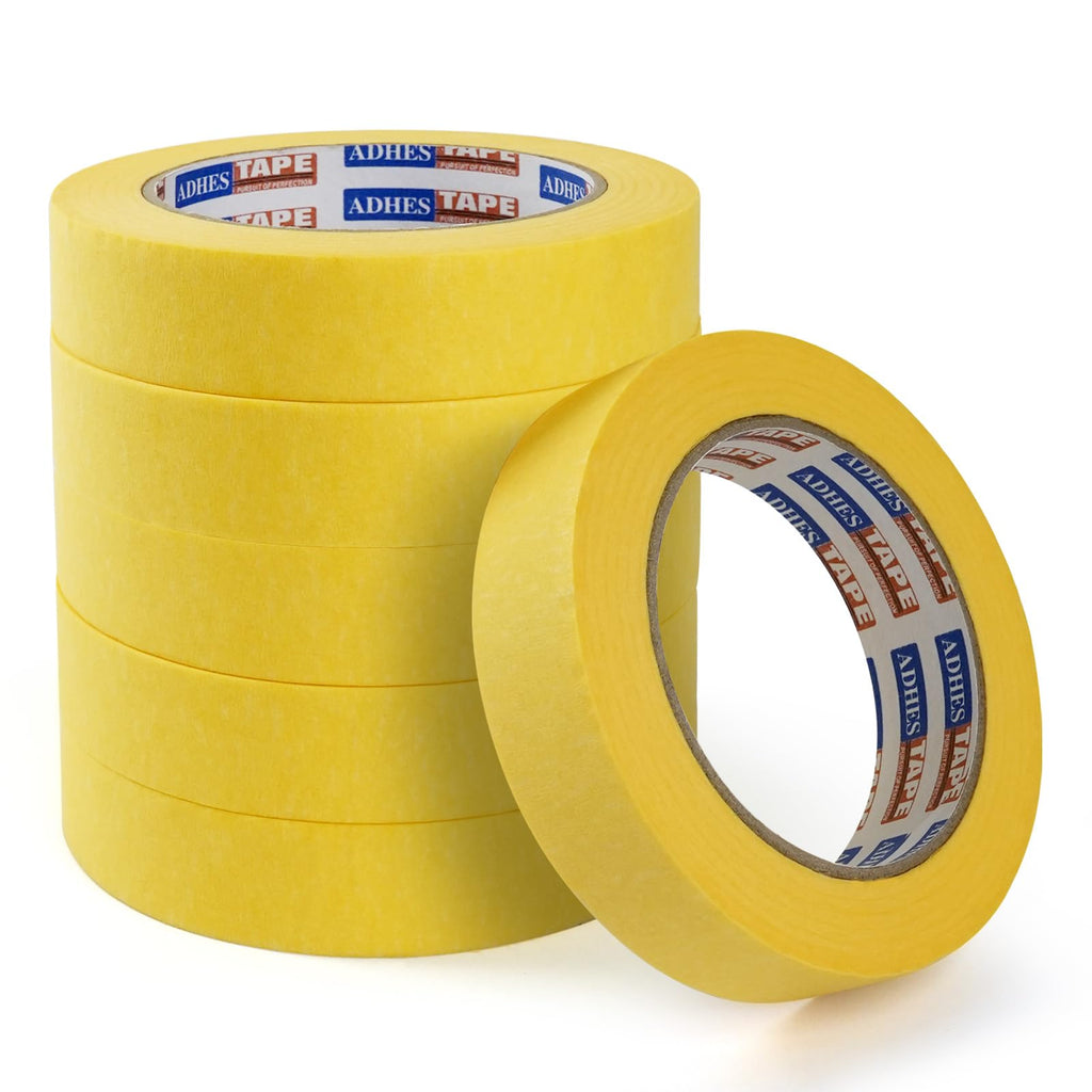 ADHES Yellow Painters Tape Yellow Masking Tape, 0.7 inch x 55 Yards x 6 Rolls, No Residue Wall Safe Tape for Home Wall Painting, Building, School Stationery, Labeling, 14 Days Clean Remove