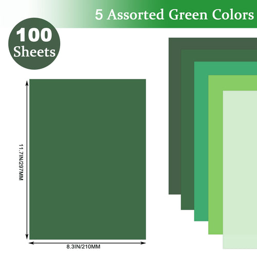100 Sheets Green Cardstock, 5 Colors Assorted Colored Card Stock Paper 92lb/250gsm for DIY Crafting Scrapbook Decoration Card Craft, 8.3 x 11.7Inches