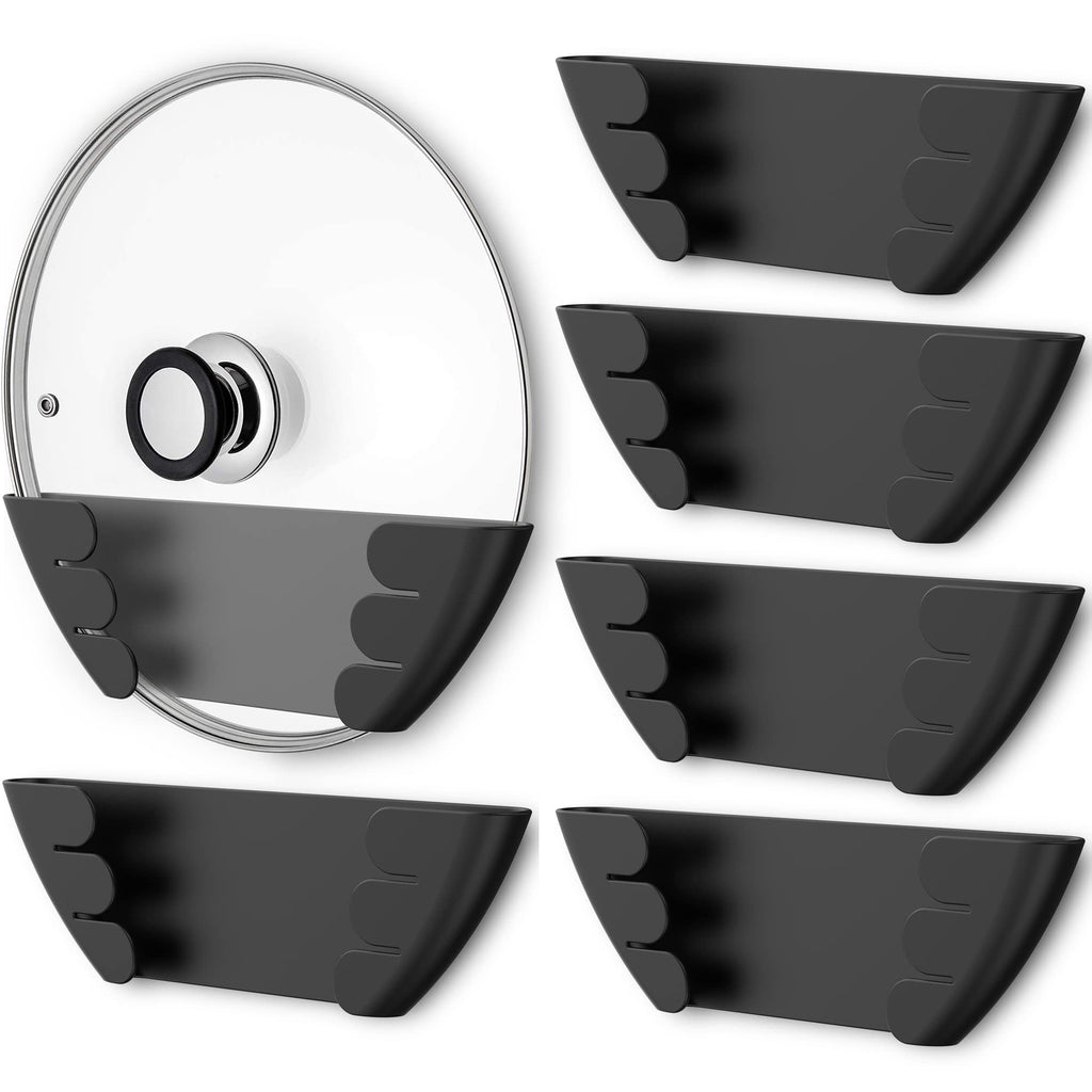 Universal Pot Lid Organizer for Cabinet - Upgraded Patented Niceyos 6 Pack Pan Lids Organizers Inside Door Wall Mount Pots Top Storage Rack Holder Kitchen, Fits 6" to 13" (Black)