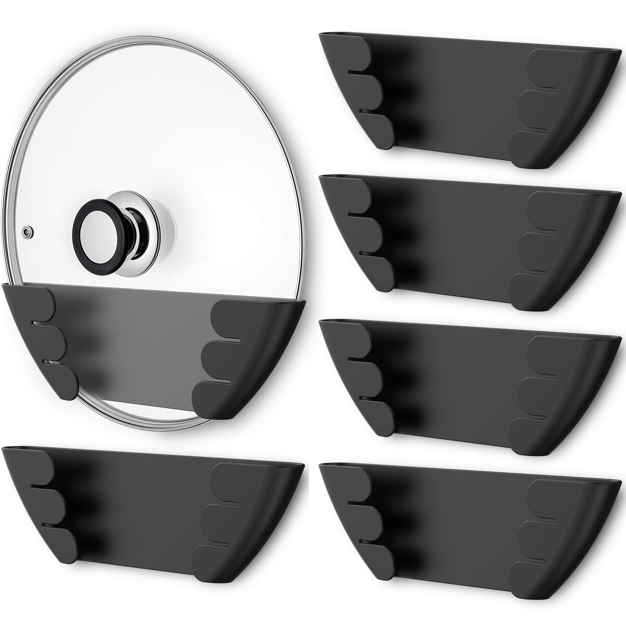 Universal Pot Lid Organizer for Cabinet - Upgraded Patented Niceyos 6 Pack Pan Lids Organizers Inside Door Wall Mount Pots Top Storage Rack Holder Kitchen, Fits 6" to 13" (Black)
