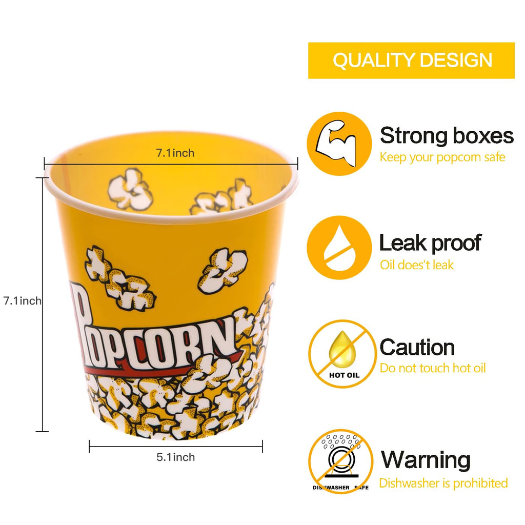Novelty Place Retro Style Plastic Popcorn Containers for Movie Night - 7" Tall x 7" Top Diameter (3 Pack)