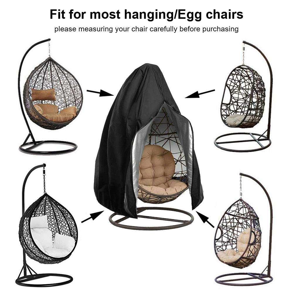 Egg Hanging Chair Cover with Zipper, Heavy Duty Weather Resistant Wicker Egg Swing Chair Cover Veranda Patio Garden UV Resistant Protective Cover (Single Seat, Black)
