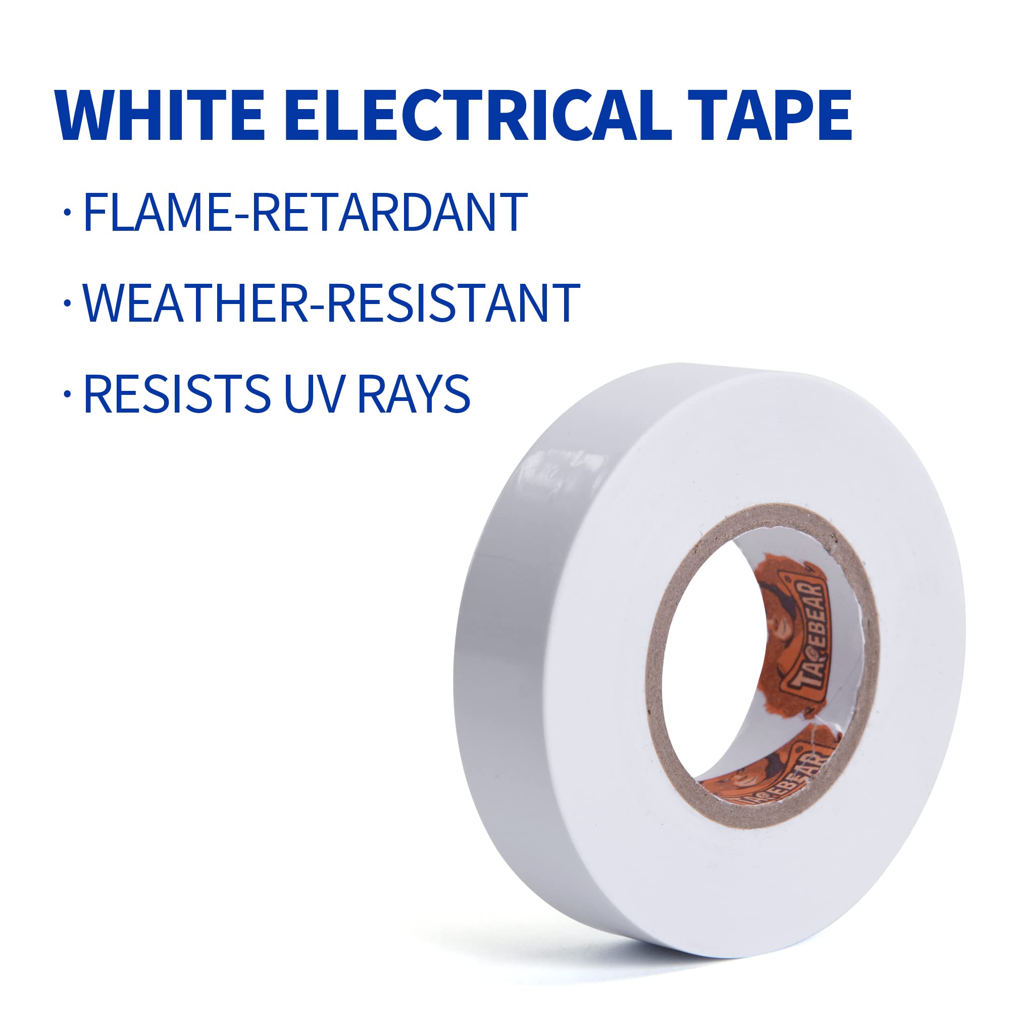 TAPEBEAR 10 Rolls White Electrical Tape, 3/4-Inch x 65.6 Feet, Strong Adhesive, Insulation, Waterproof, Professional Grade, for Insulating, Repairing, Electrical Wires Protection