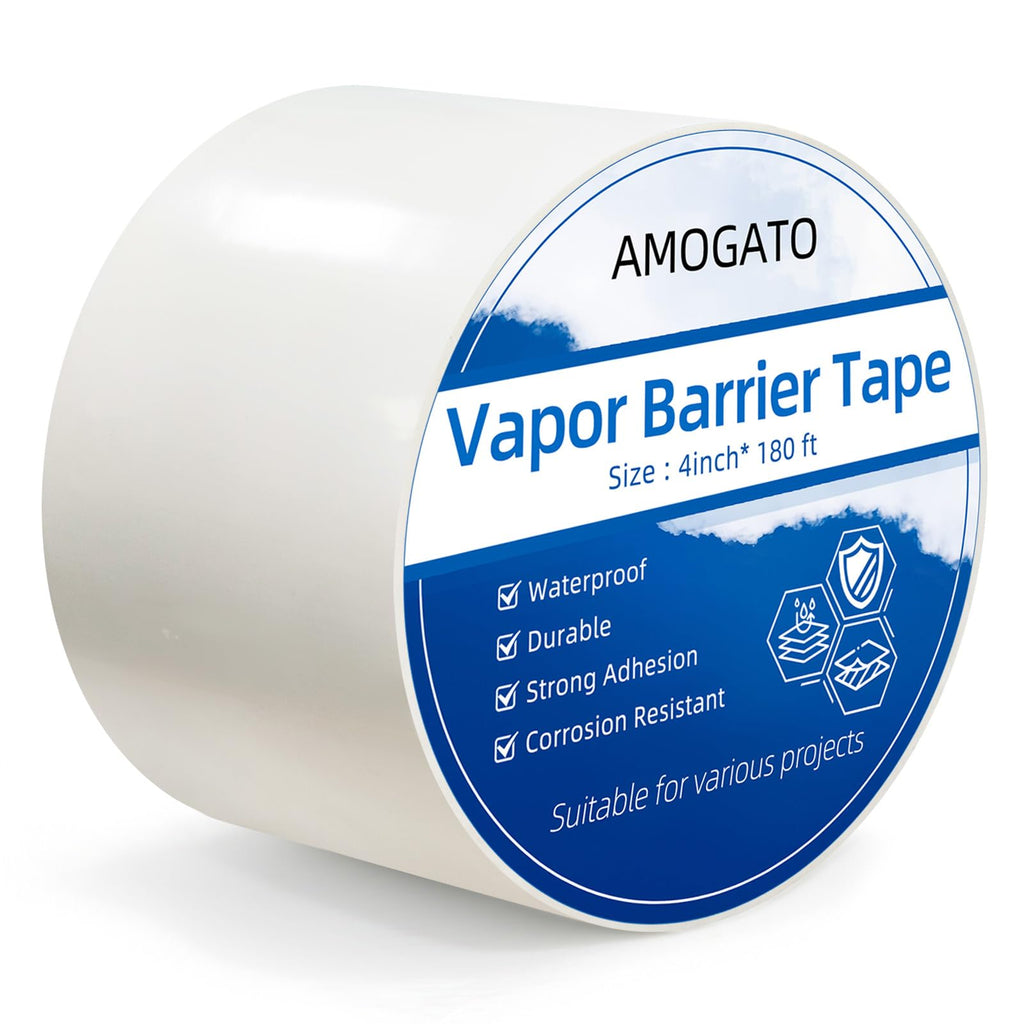 AMOGATO Vapor Barrier Tape - 4'' x 180' 8 Mil, Heavy Duty Waterproof, Polyethylene Repair Tape, Vapor Barrier Seam Tape for Industrial, Crawl Space, Roofs & Barrier Restoration