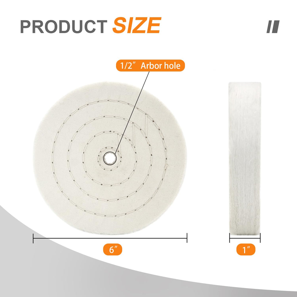 SCOTTCHEN Extra Thick Buffing Polishing Wheel 6 inch (70 Ply) for Bench Grinder Tool with 1/2" Arbor Hole 2 Pack