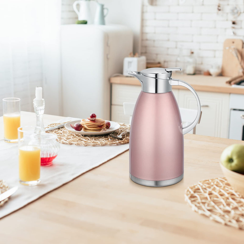 Asiulalt 2.3L/ 78oz Stainless Steel Thermal Carafe, Coffee Carafe Jugs with Lid, Double Walled Vacuum Insulated Coffee Pot with Press Button Top for Coffee/Juice/Milk/Tea etc (Pink)