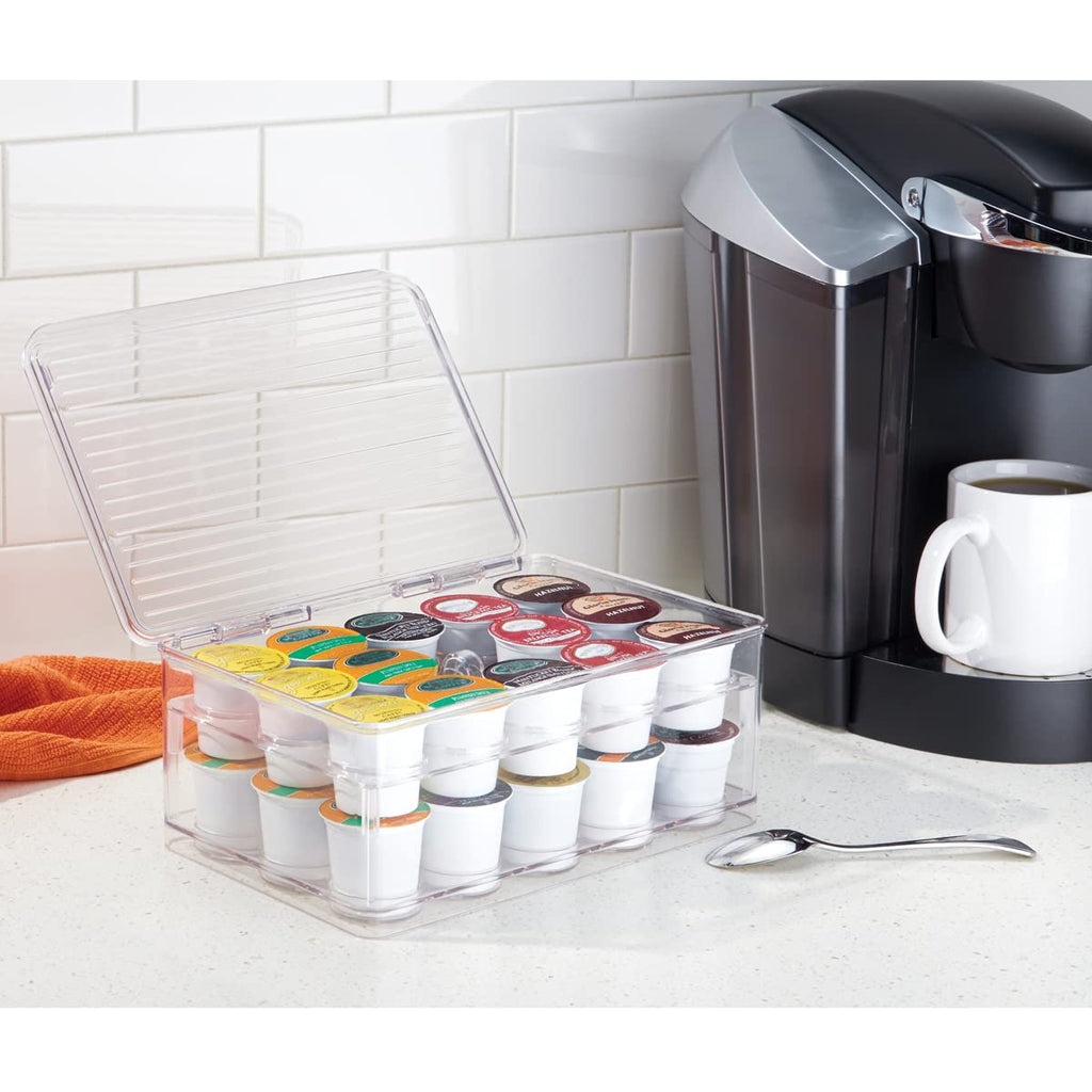 iDesign Linus Stacking 2-Tier Single Serve Coffee Pod Holder with Lid-Clear