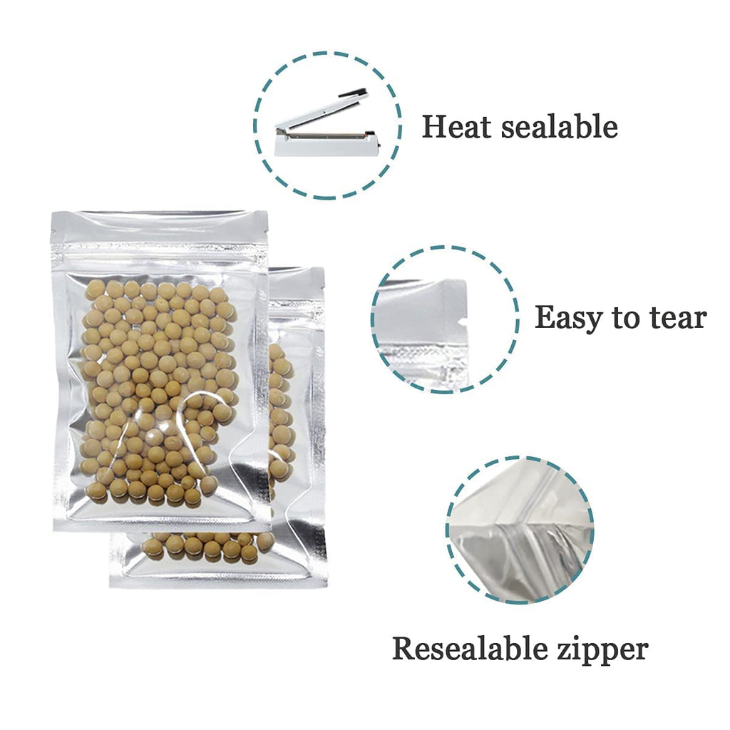 PABCK 200PCS Clear Aluminum Foil Packing Pouches for Zip Food Storage Resealable Lock Heat Sealable Zipper Lock Mylar Package Bag with Transparent Plastic Front (3.03x3.94 inches)
