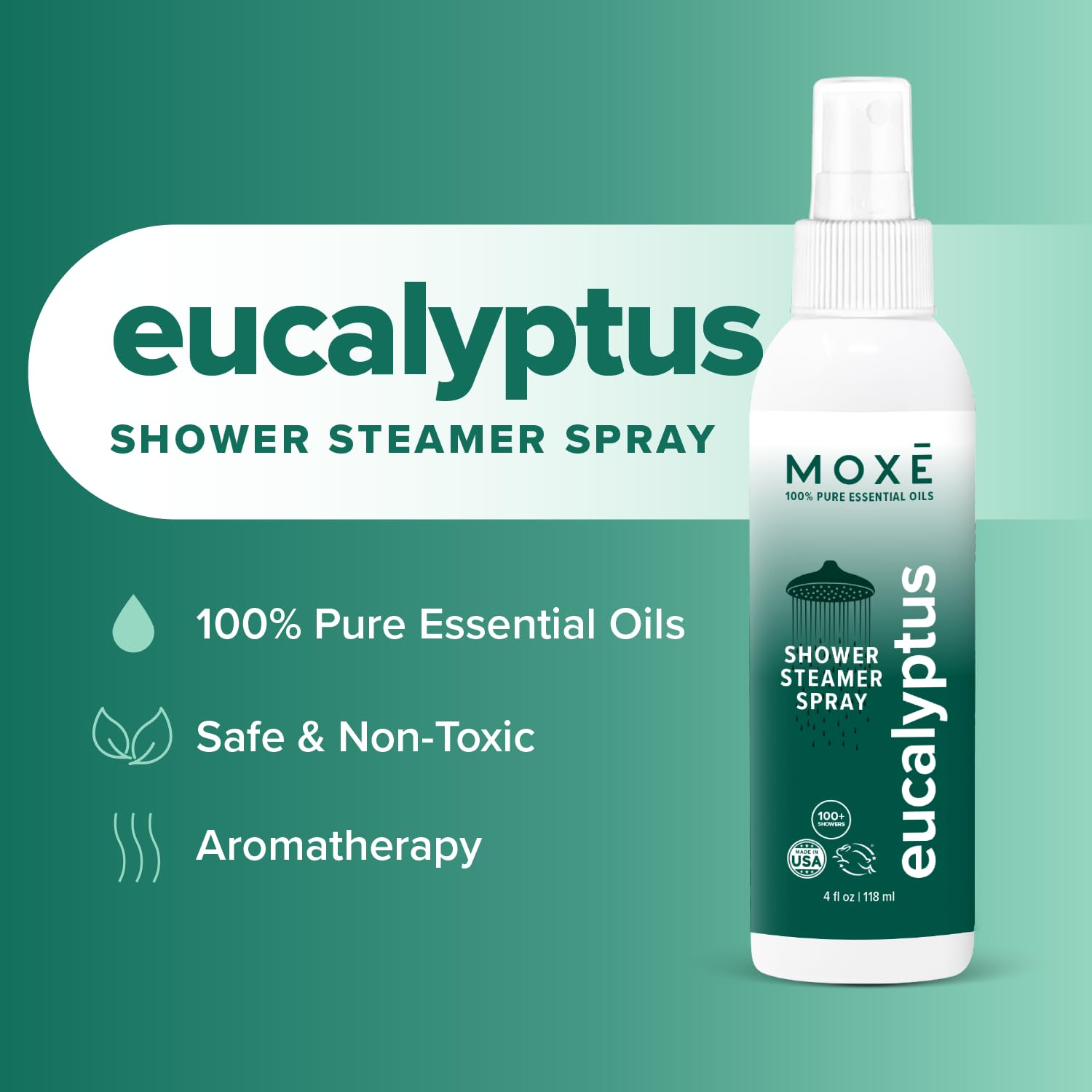 MOXE Shower Mist, Spa Steam Spray, Certified Natural Essential Oils, Aromatherapy, Tension Relief (Eucalyptus, 118 ml (Pack of 1))