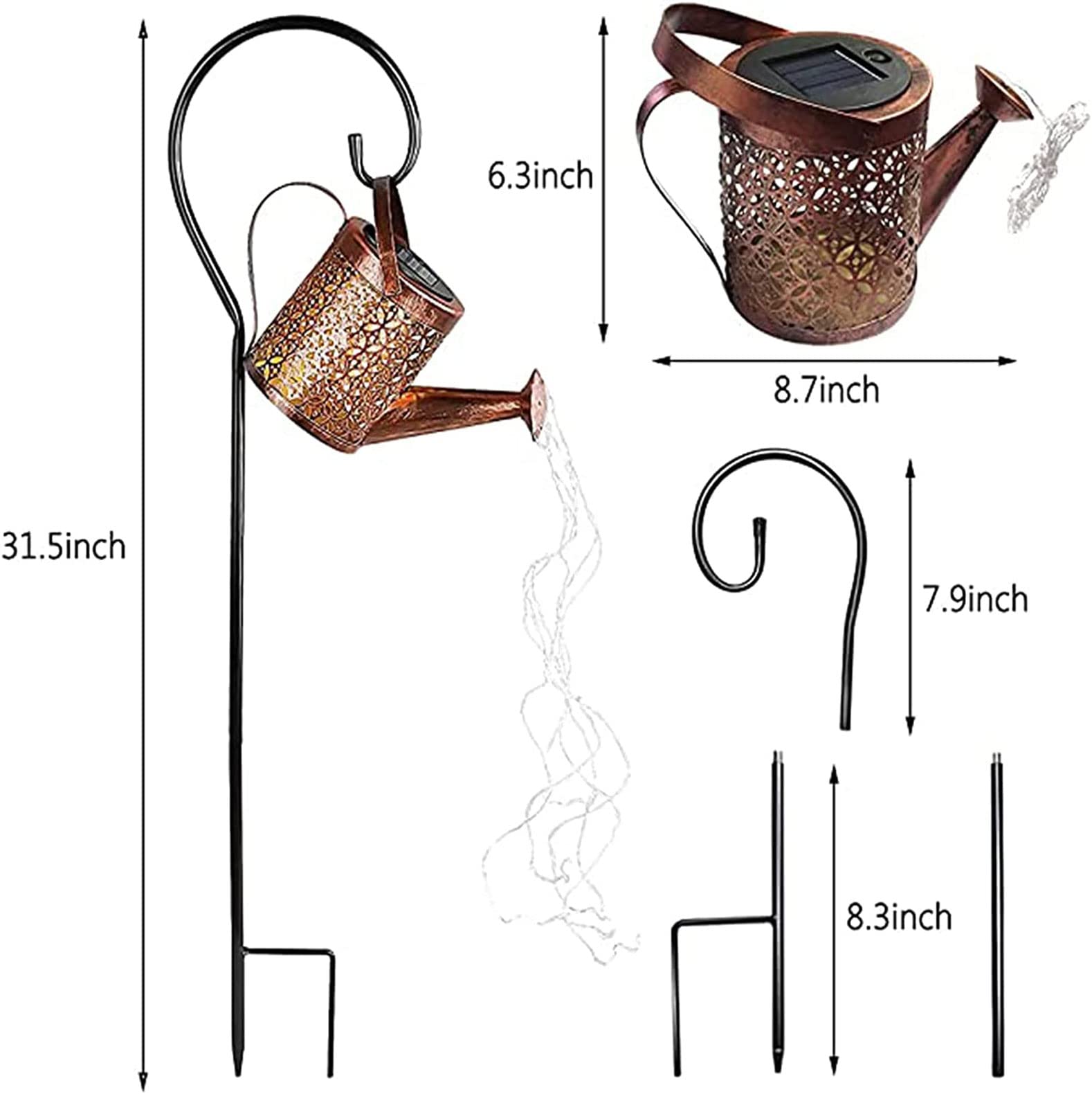 Solar Watering Can Light and Lantern - Hanging Waterproof Outdoor Shower Garden Light for Pathway, Yard, Lawn, Patio, Landscape Decor (With Bracket)