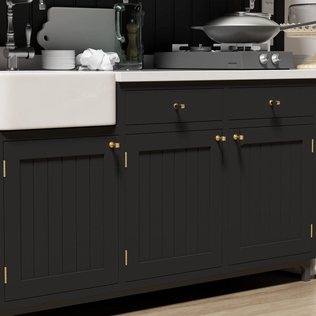goldenwarm 10 Pack Black and Gold Cabinet Knobs Drawer Knobs Matte Gold and Black - Stainless Steel Cabinet Pulls and Knobs Kitchen Cabinet Handles Single Hole