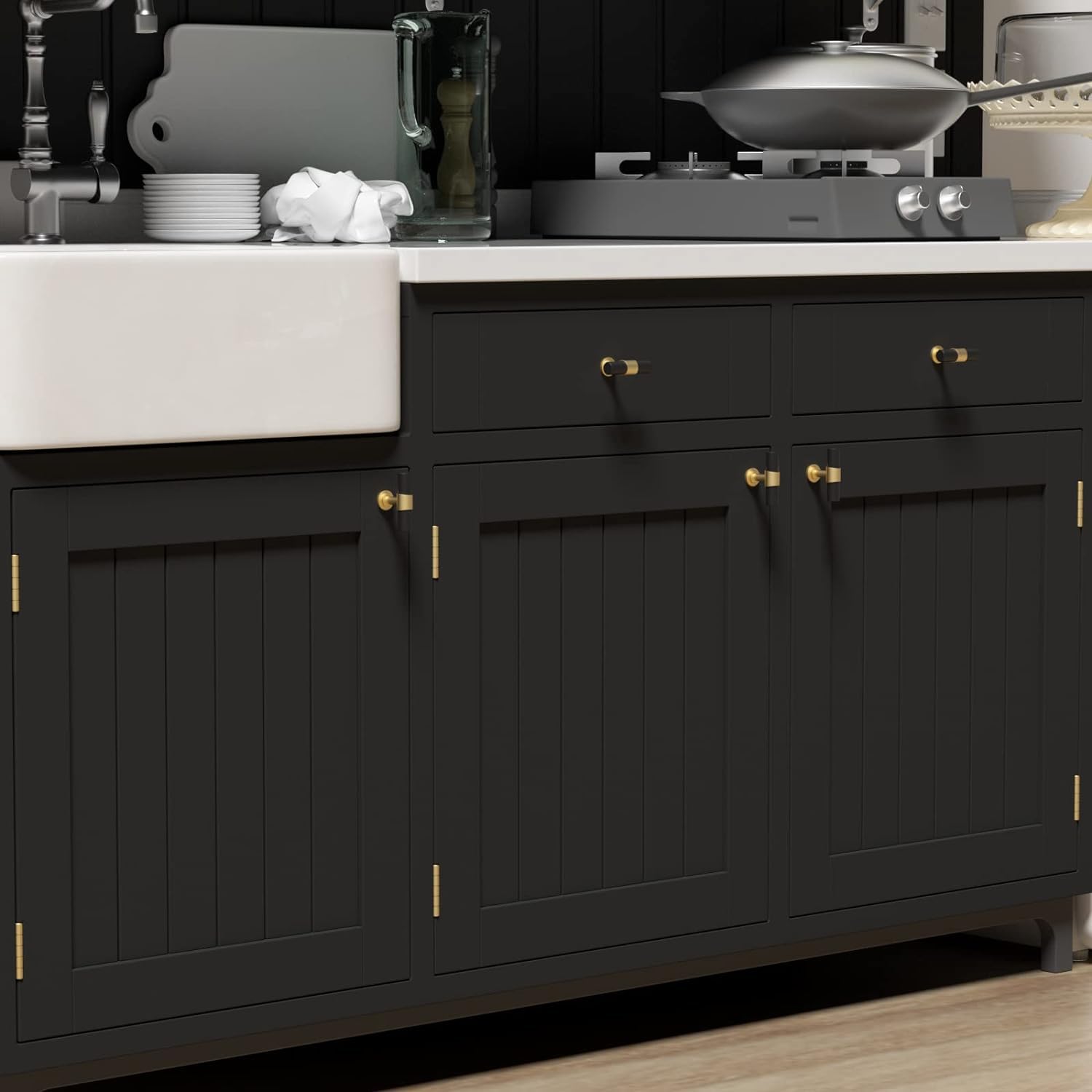 goldenwarm 10 Pack Black and Gold Cabinet Knobs Drawer Knobs Matte Gold and Black - Stainless Steel Cabinet Pulls and Knobs Kitchen Cabinet Handles Single Hole