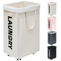Goodpick Laundry Hamper with Wheels, 75L Collapsible Laundry Basket Organizer, Clothes Hamper with Removable Wash Bag for Bedroom, Large Laundry Basket with Handle, White