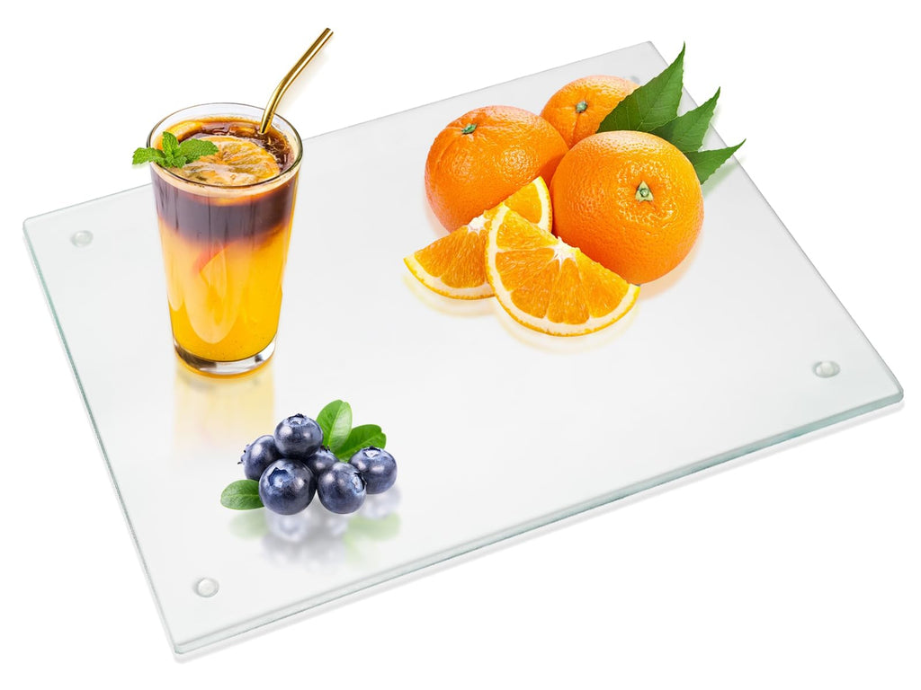 JAMBALAY Tempered Glass Cutting Board for Kitchen, 40CMx30CM Clear Glass Cutting Board with Rubber Non-Slip Feet, Heat and Scratch Resistant, Shatterproof, Dishwasher Safe,Transparent