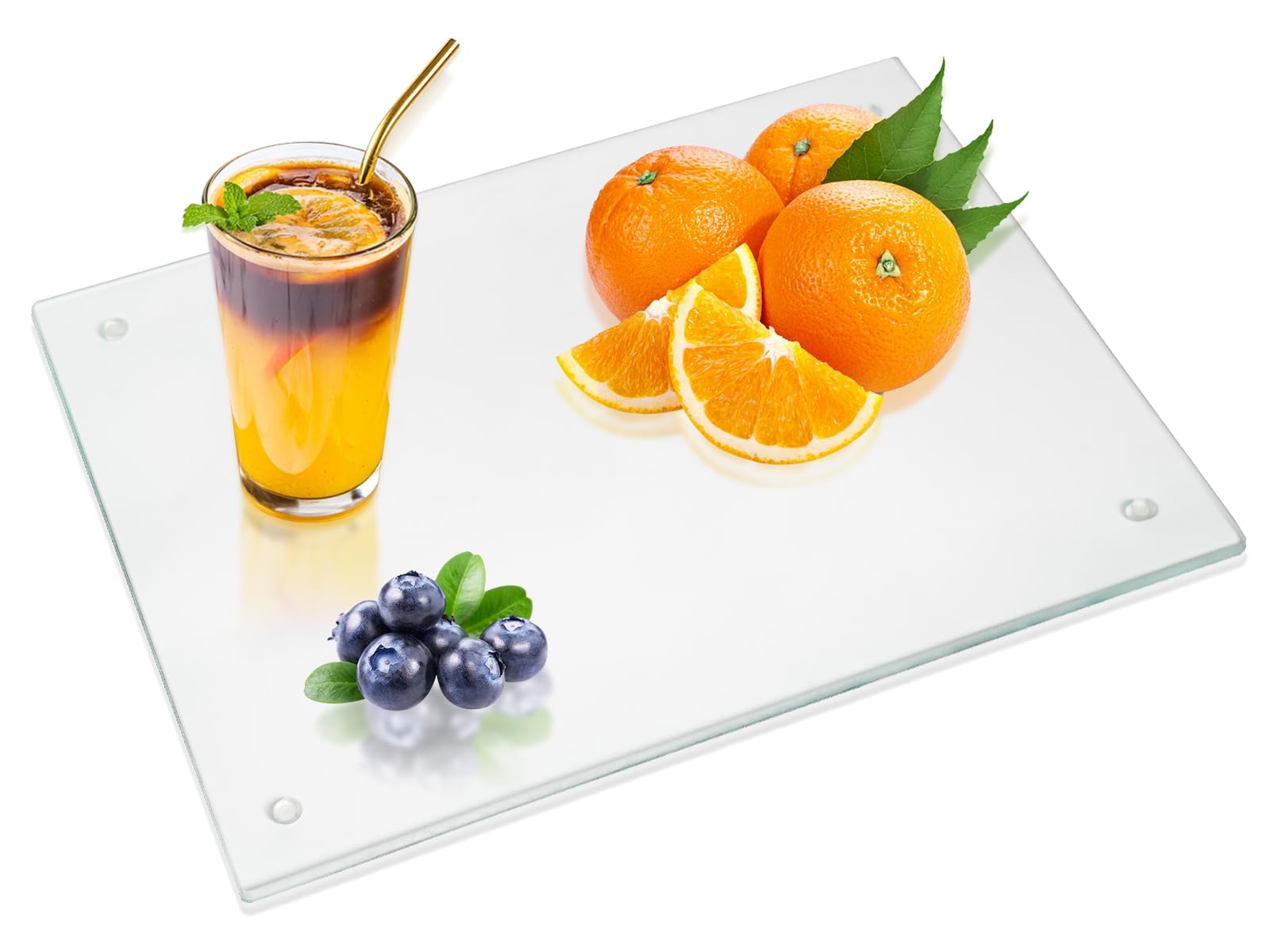 JAMBALAY Tempered Glass Cutting Board for Kitchen, 40CMx30CM Clear Glass Cutting Board with Rubber Non-Slip Feet, Heat and Scratch Resistant, Shatterproof, Dishwasher Safe,Transparent