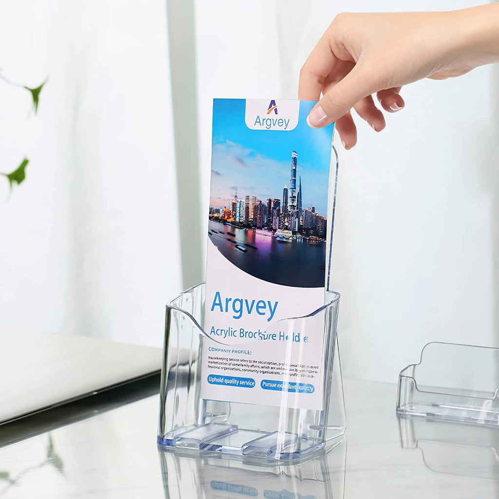 Acrylic Brochure Holder, 6-Pack Plastic Trifold 4 Inches Wide Pamphlet Holder Wall Mount/Countertop Organizer for Display Flyer, Booklet, Document, Literature