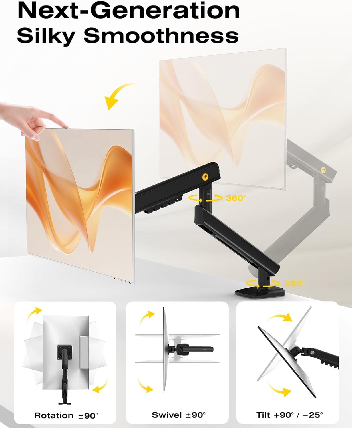 NB SmooVex™ Single Computer Monitor Mount, Monitor Stand fits up to 32 Inch, Mechanical Spring Monitor Arm, VESA 75/100 mm, Model-A5 (Black)