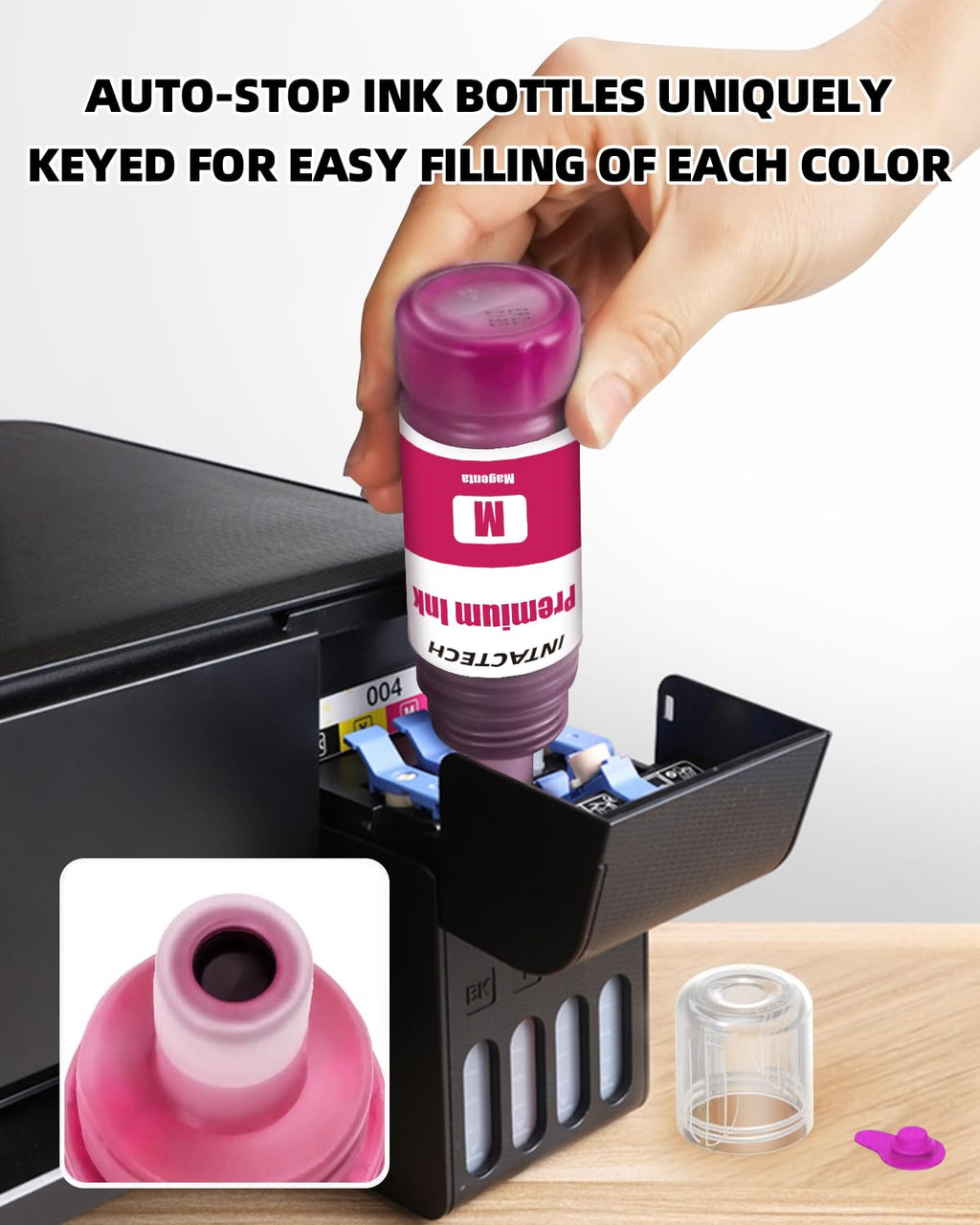 Compatible Ink Bottles for ET-8550 ET-8500 Printers, 6-Pack (Black, Photo Black, Cyan, Magenta, Yellow, Gray), High Yield Ink Refill