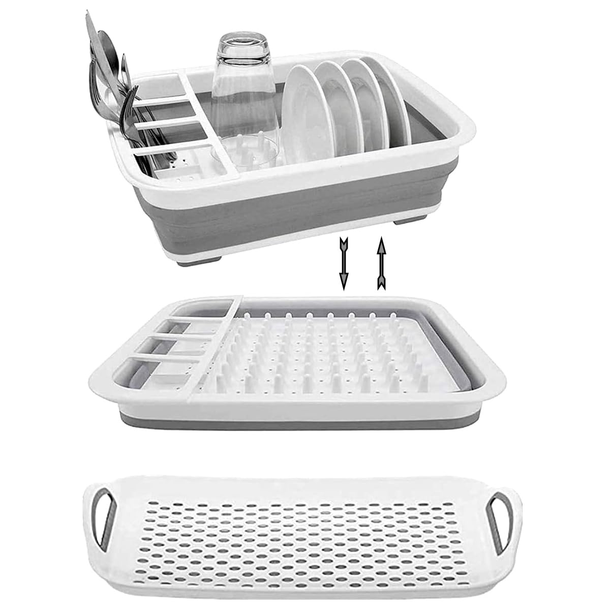 Collapsible Dish Rack and Drainboard Set Foldable Dishes Drying Racks Portable Drainer Dinnerware Organizer Folding Tableware Storage Cutlery Rack for Kitchen Counter RV Camper Accessories