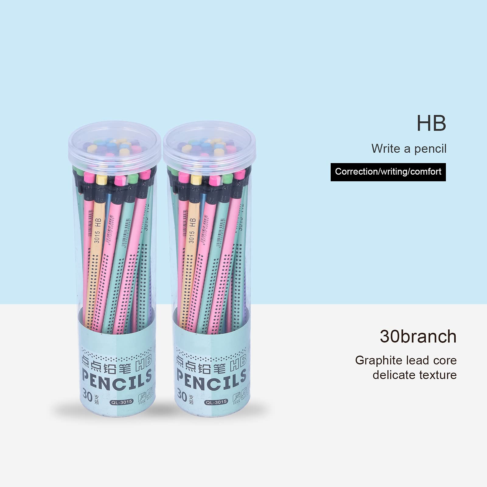 Writing Pencil, 30Pcs HB Pencil Non‑Slip Multi‑Color with Eraser Children Student Writing Drawing Tools With Triangular Barrel