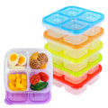 Finorder 4-Compartment Food Containers, Reusable Snack Container for Kids School, Office, Picnic, Portable Snack Lunch Box Meal Prep Containers, Set of 6 (Classic Color Set)