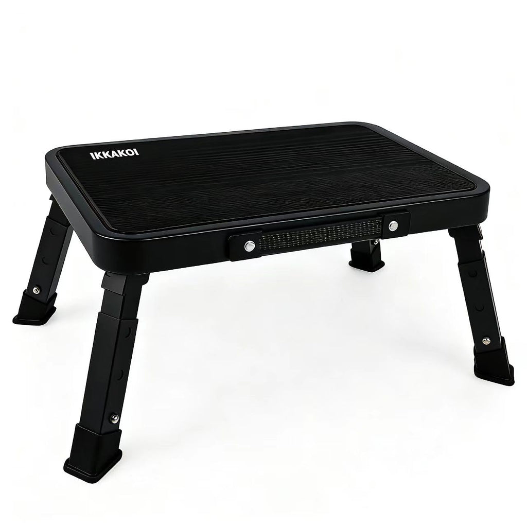 IKKAKOI Folding Step Stool, Height-Adjustable Step Stool with Non-Slip Platform, Step Ladder for Adults or Kids in Kitchen, Home, 500 Lbs Capacity(Black)