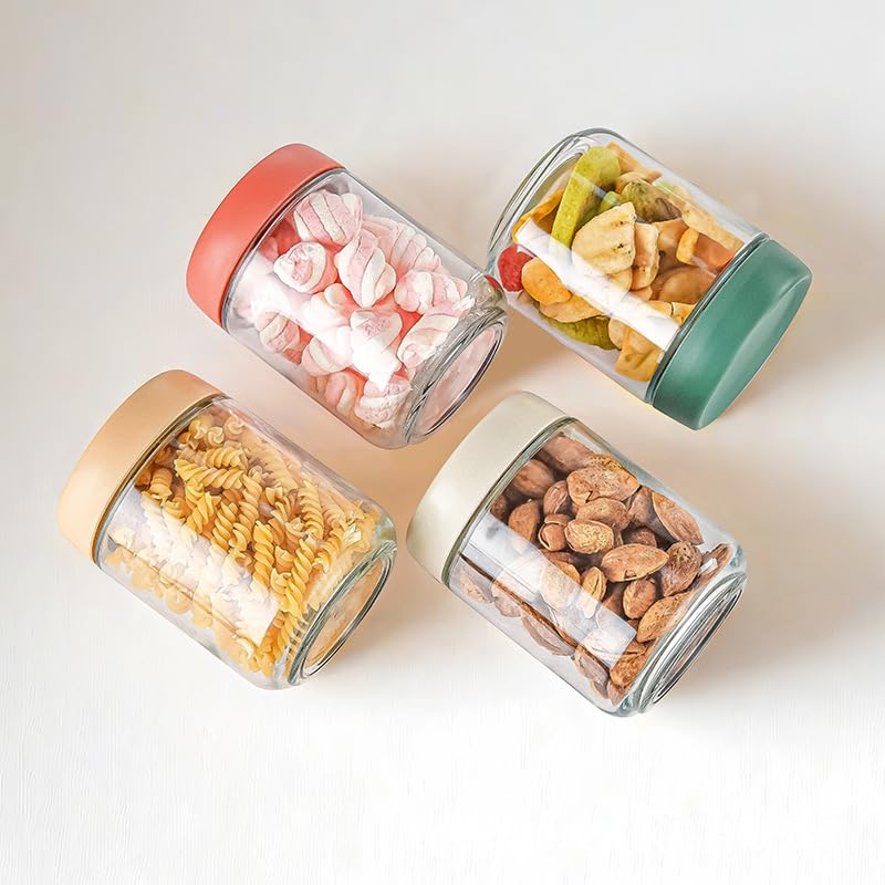 Overnight Oats Jar,4 Pack 16OZ Overnight Oats Containers with Lids,Reusable Wide Mouth Mason Jars Glass Jar for Fruit, Yogurt, Snacks,Salad Dressing, Pasta,Sugar -Leak Proof (500 ml)