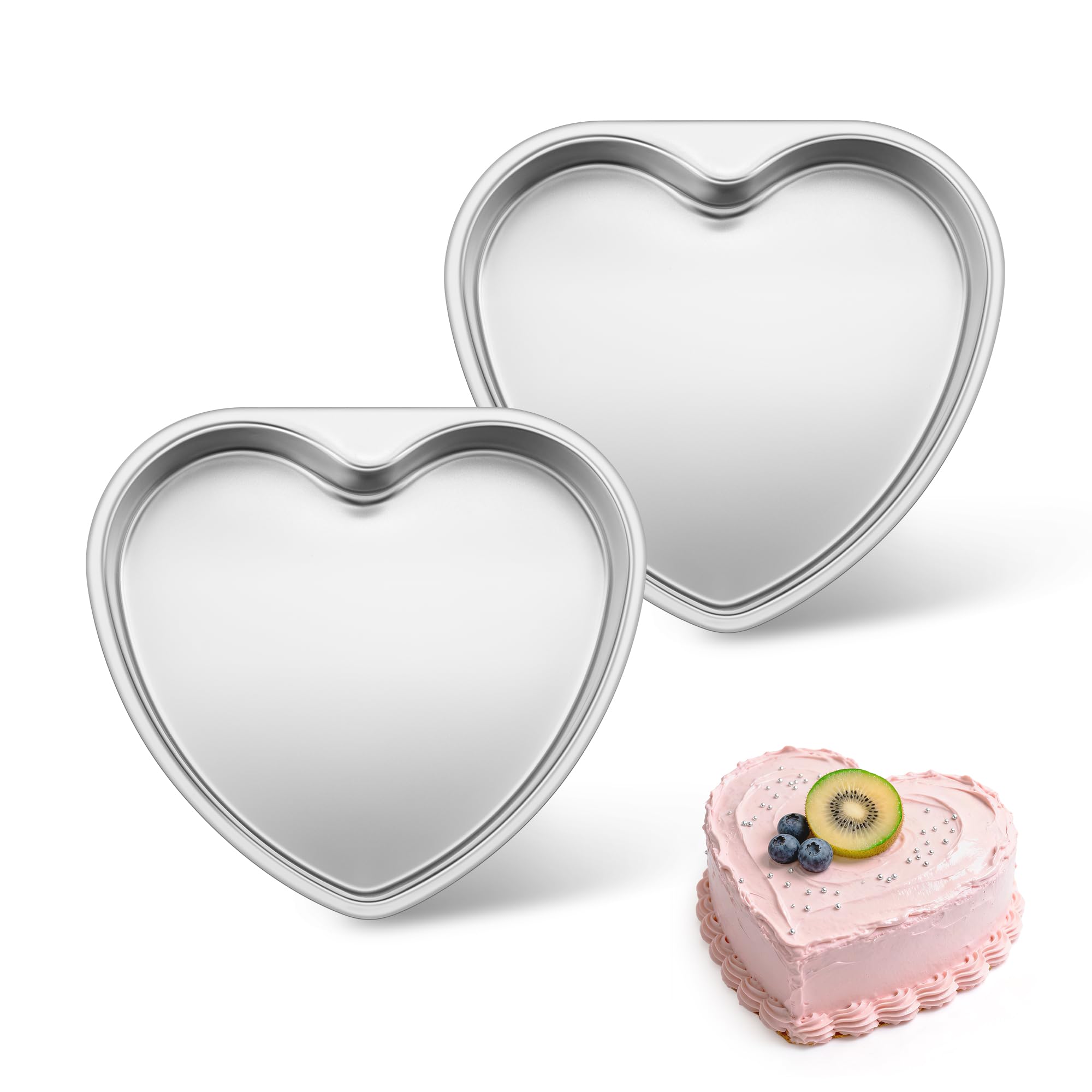 E-far 6 Inch Heart Cake Pan, 2Pcs Stainless Steel Small Heart Shaped Cake Mold, Cake Tin Baking Pan for Valentine's Day Anniversaries Wedding, Non-Toxic & Dishwasher Safe