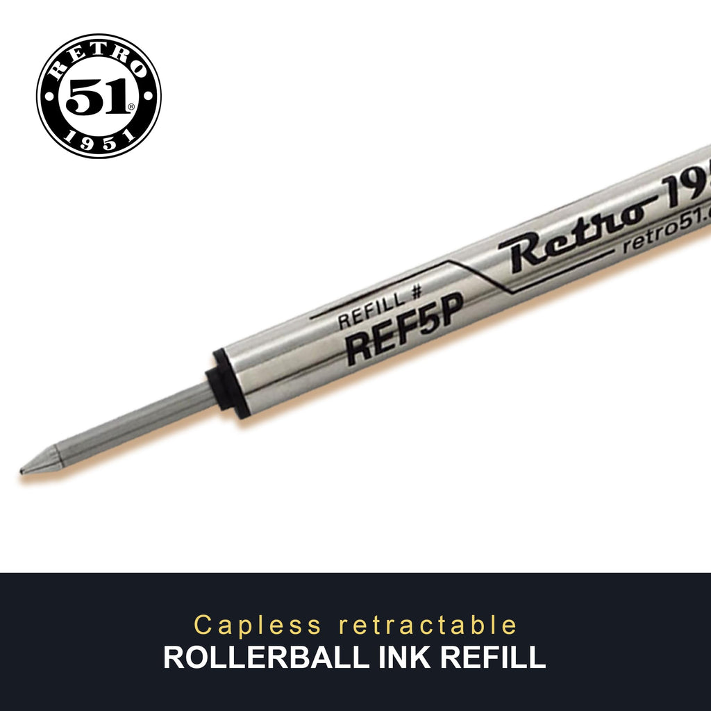 Retro 1951 Short Capless Rollerball Ink Refill, Black, 3-Pack (REF5P-B)