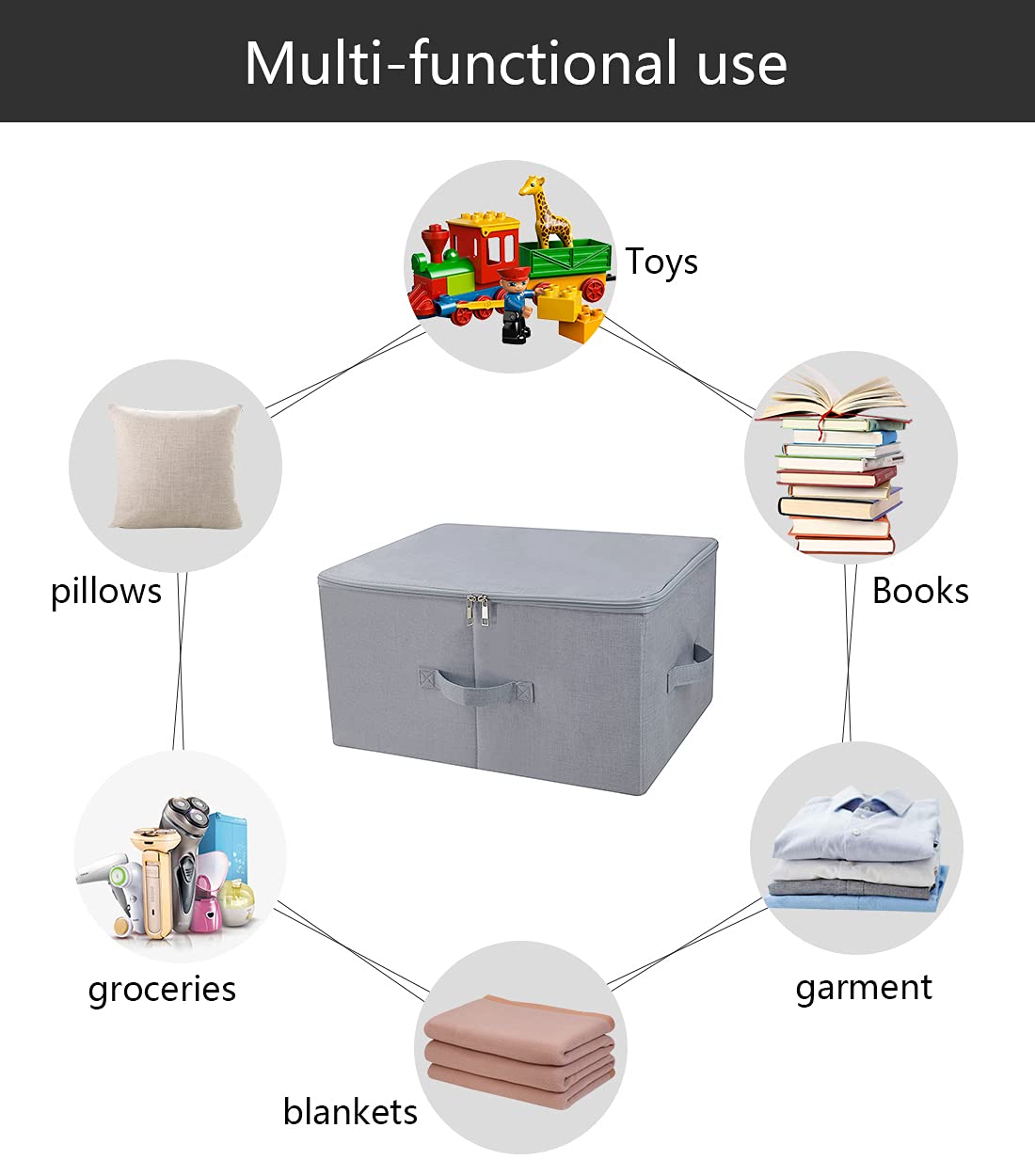 Dust proof Attic Shelf Clothes Storage Boxes with Zip Lid, Breathable Collasible Bins for Seasonal Garment Organizer, Light Gray, 2 pcs