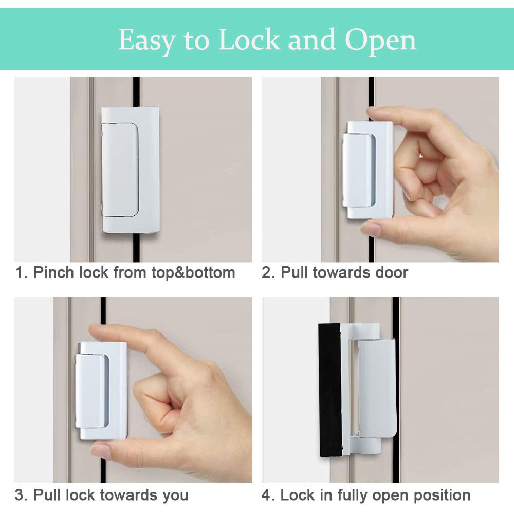 Home Security Door Lock, 2 Pack Childproof Door Reinforcement Lock with 3" Screws for Inward Swinging Door, Upgraded Night Lock to Defend Your Home (White）