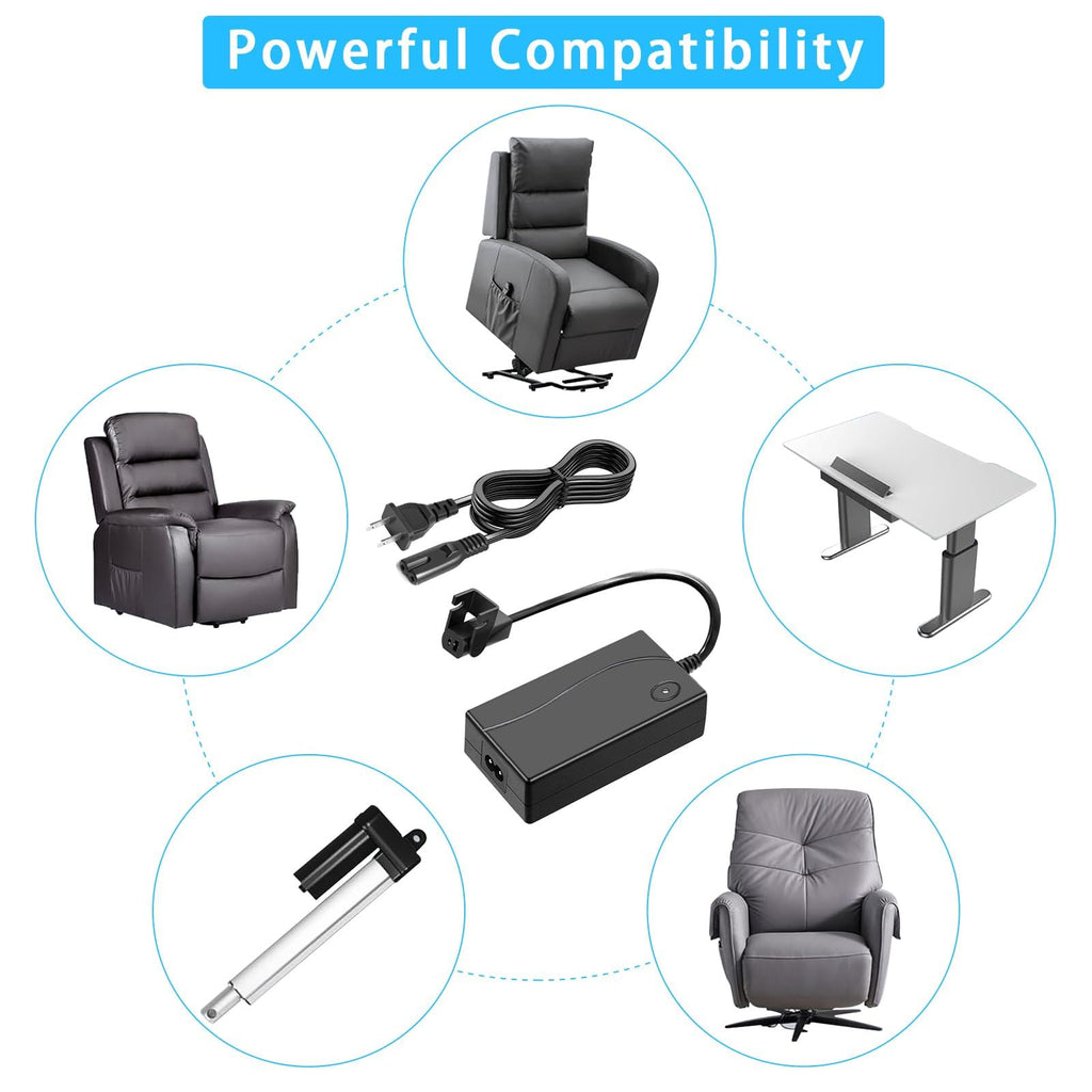 STAIGO Electric Sofa Recliner Transformer Charger or Lift Chair Power Adapter 29V 2A for Okin Limoss Pride Golden Lazboy Berkline Med-Lift+ AC/DC Power Cable