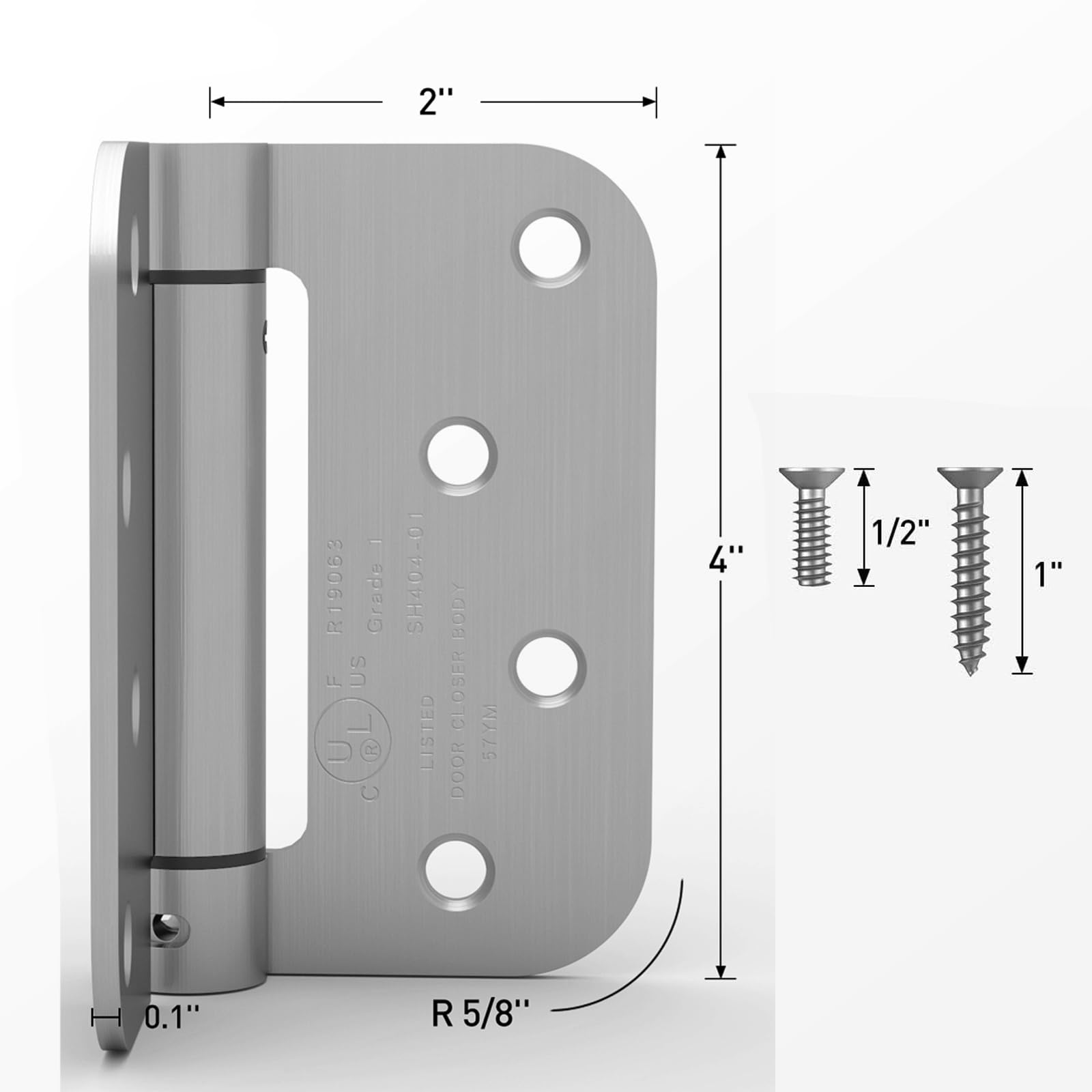 2 Pack Self Closing Door Hinge, 4 Inch Door Closer Hinge with 5/8'' Radius Corners, Adjustable Tension, Heavy-Duty Door Hardware, UL Listed, Brushed Nickel