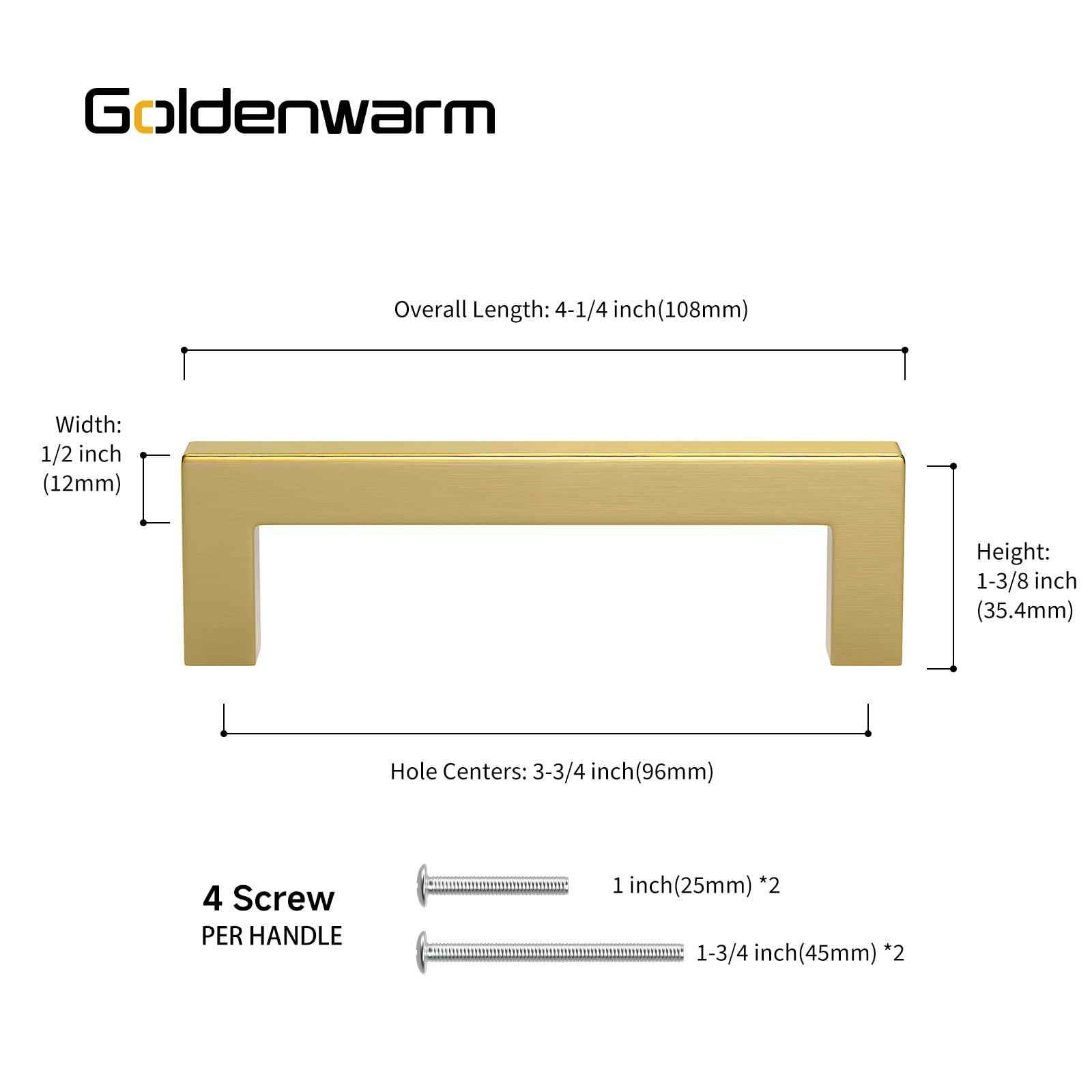 goldenwarm Pack of 5 Cabinet Pulls Gold Drawer Pulls - Cabinet Handles 3.75 inch Gold Drawer Handles Brushed Gold Cabinet Handles Kitchen Drawer Pulls