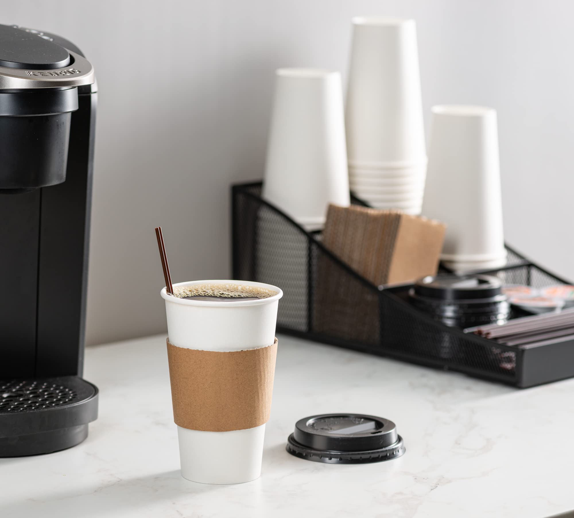 GUSTO [16 oz. - 50 Sets] Disposable Coffee Cups with Lids and Sleeves - to Go Paper Hot Cups for Travel and Office Use - Formerly Comfy Package