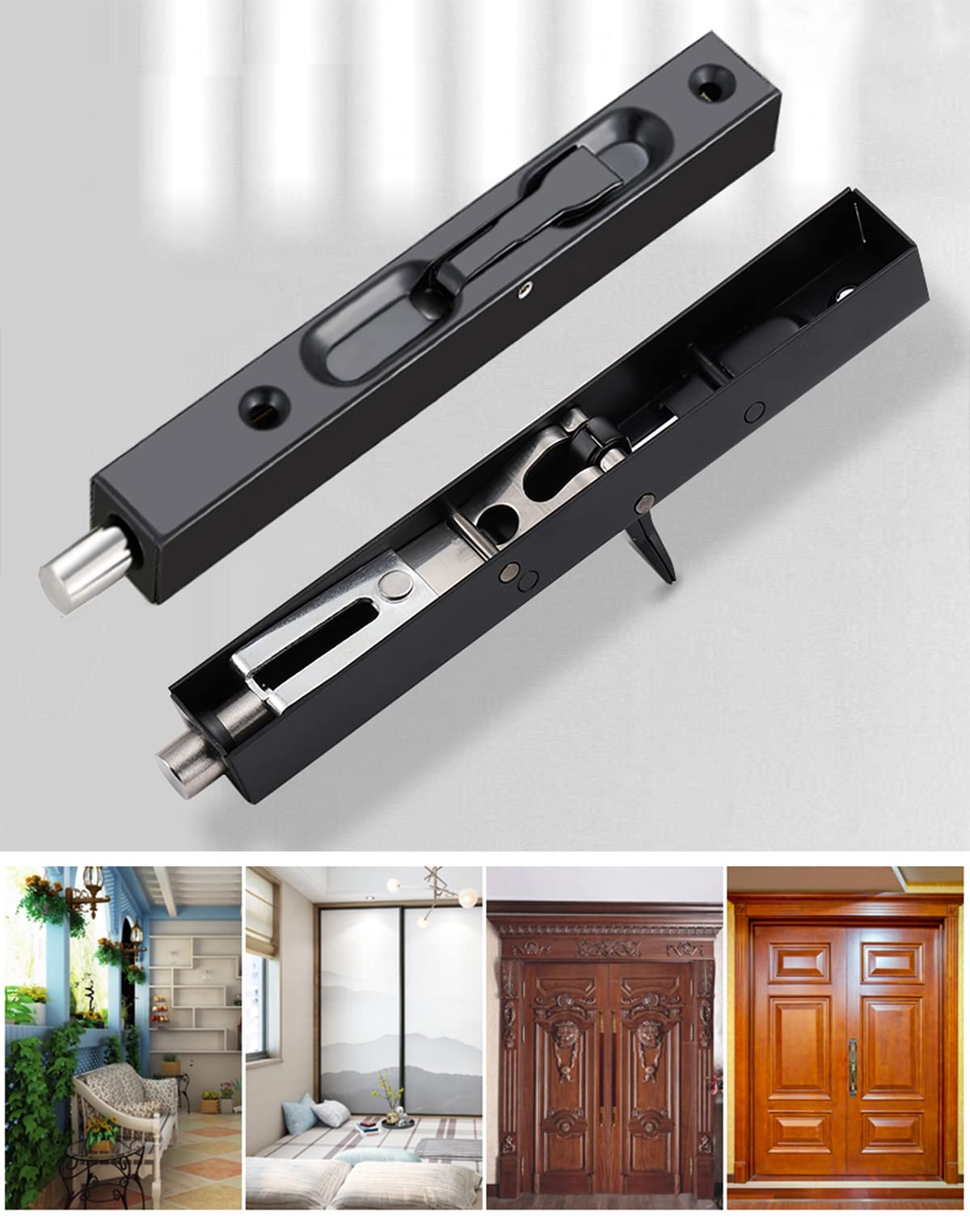 WANLIAN 6 Inch Door Latch Bolts, Door Slide Bolt Lock, Flush Bolt, Door Latch Bolts Security Latch Bolt with Powerful Spring for Furniture Hardware Fitting Accessories(2PCS)