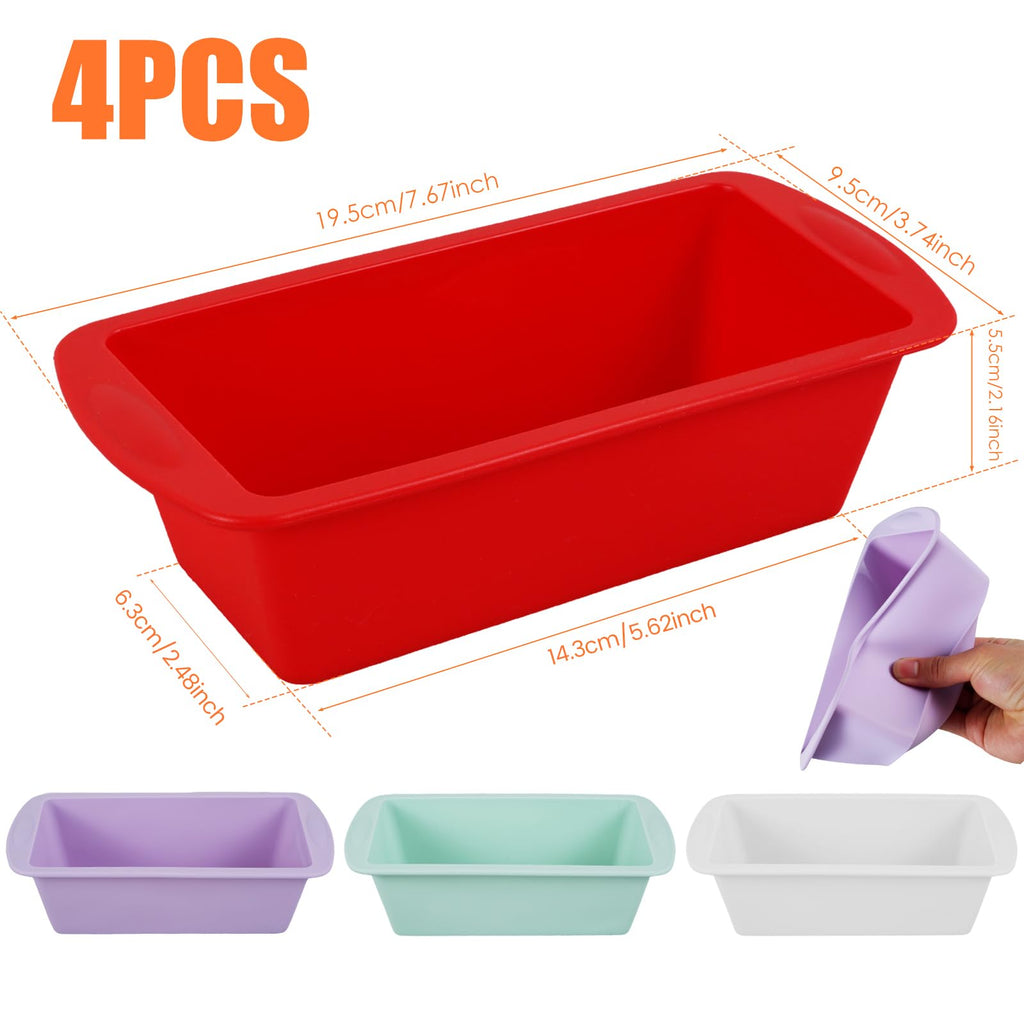4Pcs Silicone Bread Loaf Pan Non Stick Loaf Baking Mold Heat Resistant Loaf Tins Reusable Bread Toast Mold Easy Release Air Fryer Cake TinRectangular for Kitchen Cake Bread 7.7 x 3.7 x 2.2 inches