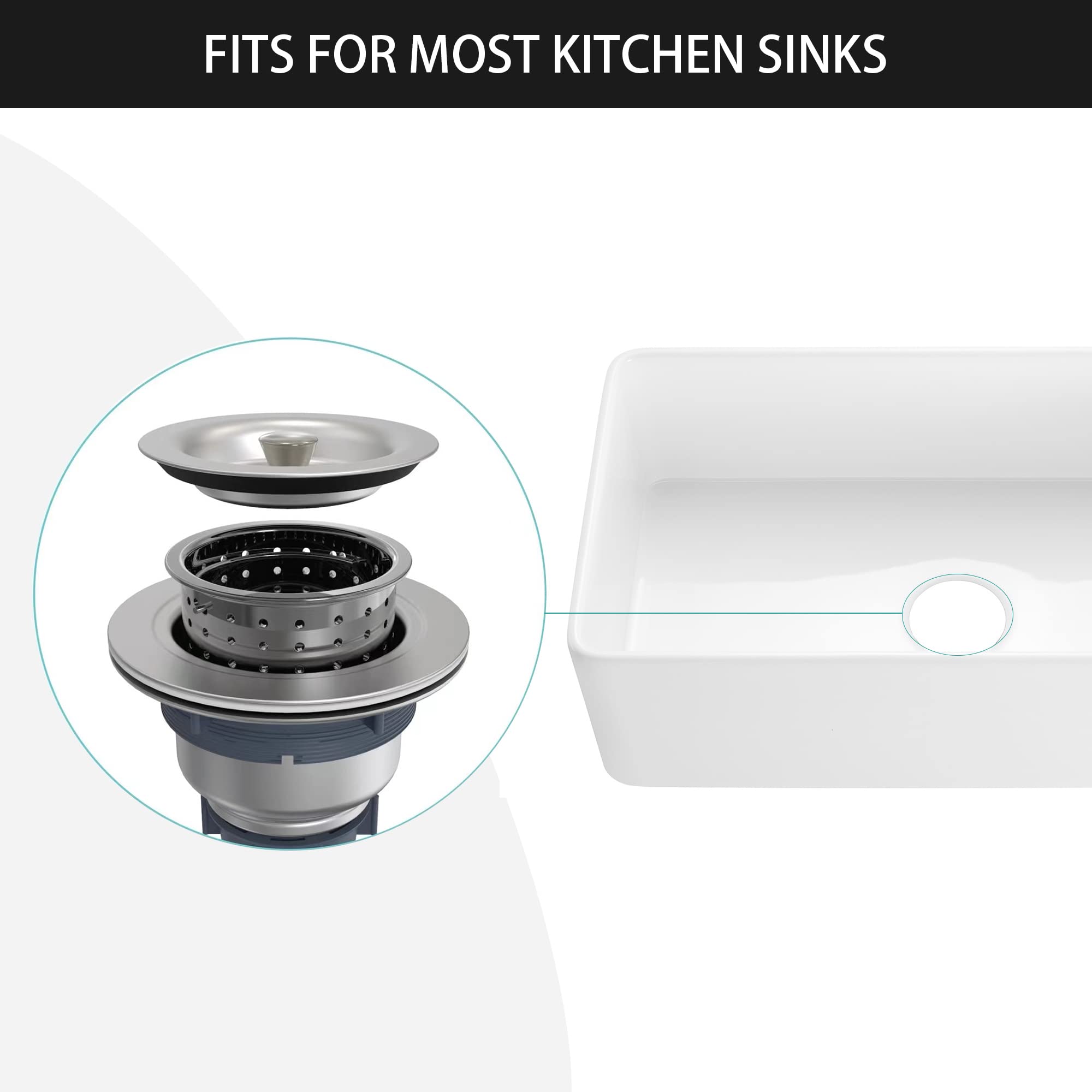 Sink Strainer Kitchen Sink Drain Assembly Kit 3-1/2 Inch with Kitchen Sink Drain Basket,304 Stainless Steel Sink Stopper & Cover Lid，Stainless Steel Brushed