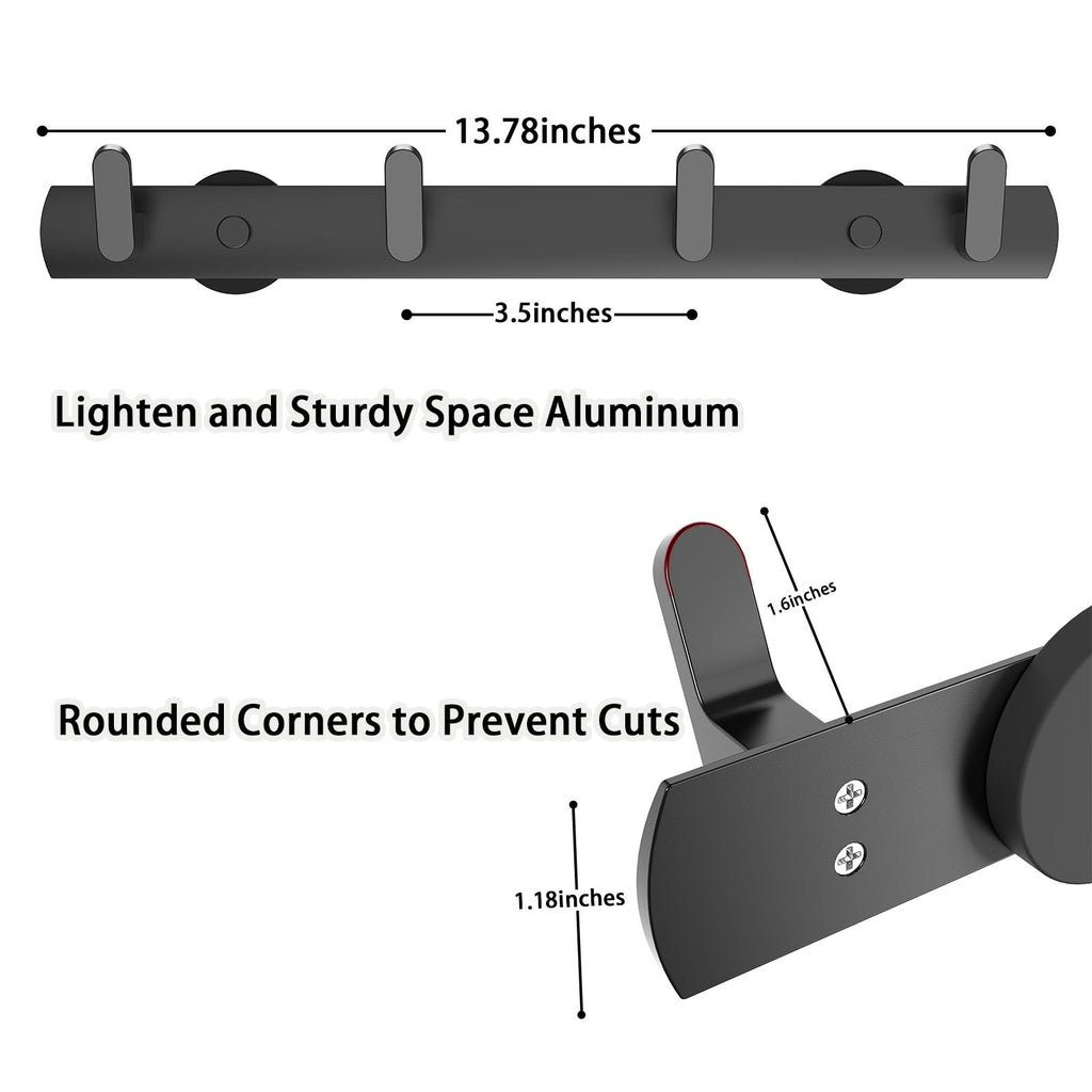 Sumlache Strong Magnetic Coat Hooks-4 Hooks Matte Black Magnetic Hanger Holder-Heavy Duty Magnetic Rack for Hanging Coat, Bag, Helmet, Backpack (4 Hooks)