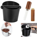 Asphodelia Coffee Knock Box and Coffee Stirrer,ABS Coffee Grind Knock Box, Shock-Absorbent Durable Grind Waste Bin with Removable Detachable Knock Bar and Non-Slip Base