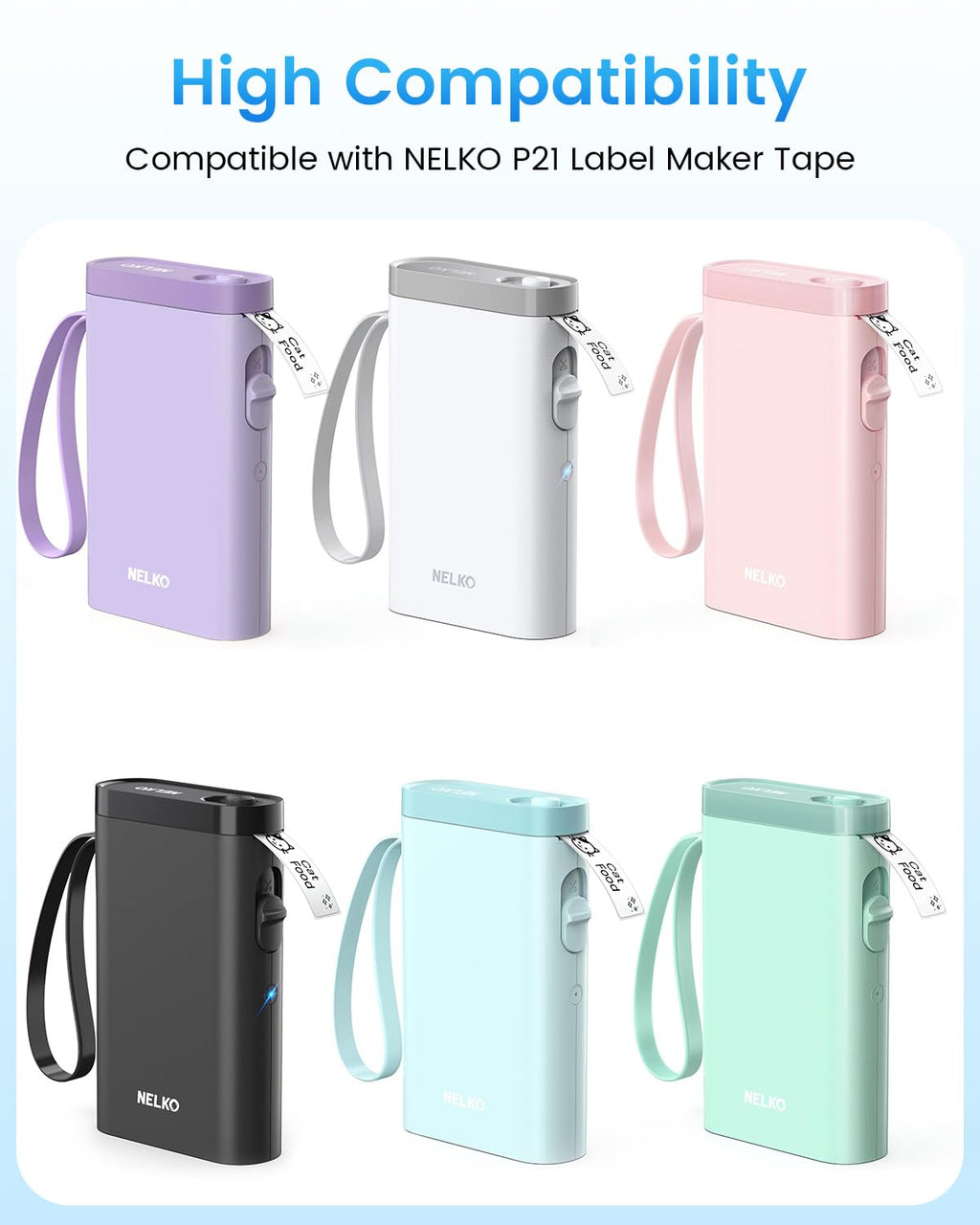 Compatible with NELKO P21 Label Maker Tape, 14x40mm (0.55"x1.57"), Standard Laminated Office Labeling Tape Replace for NELKO P21,NADAIIN N12, ORGBRO X1, ORGSTA S001, 180 Labels/Roll, 8-Rolls, White