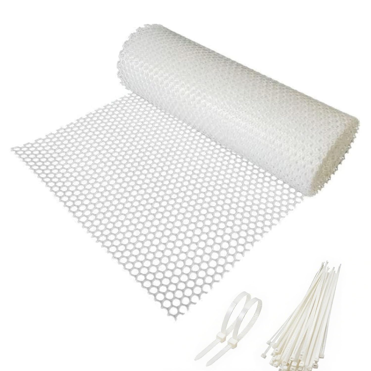 Shoyisenka 40 x 300cm Plastic Wire Mesh Fence Roll with 50 Pcs Fixed Straps, Durable Chicken Wire Mesh for Poultry, Dog, Rabbit, Heavy Duty Plastic Fencing Netting for Garden, Yard Protection (White)